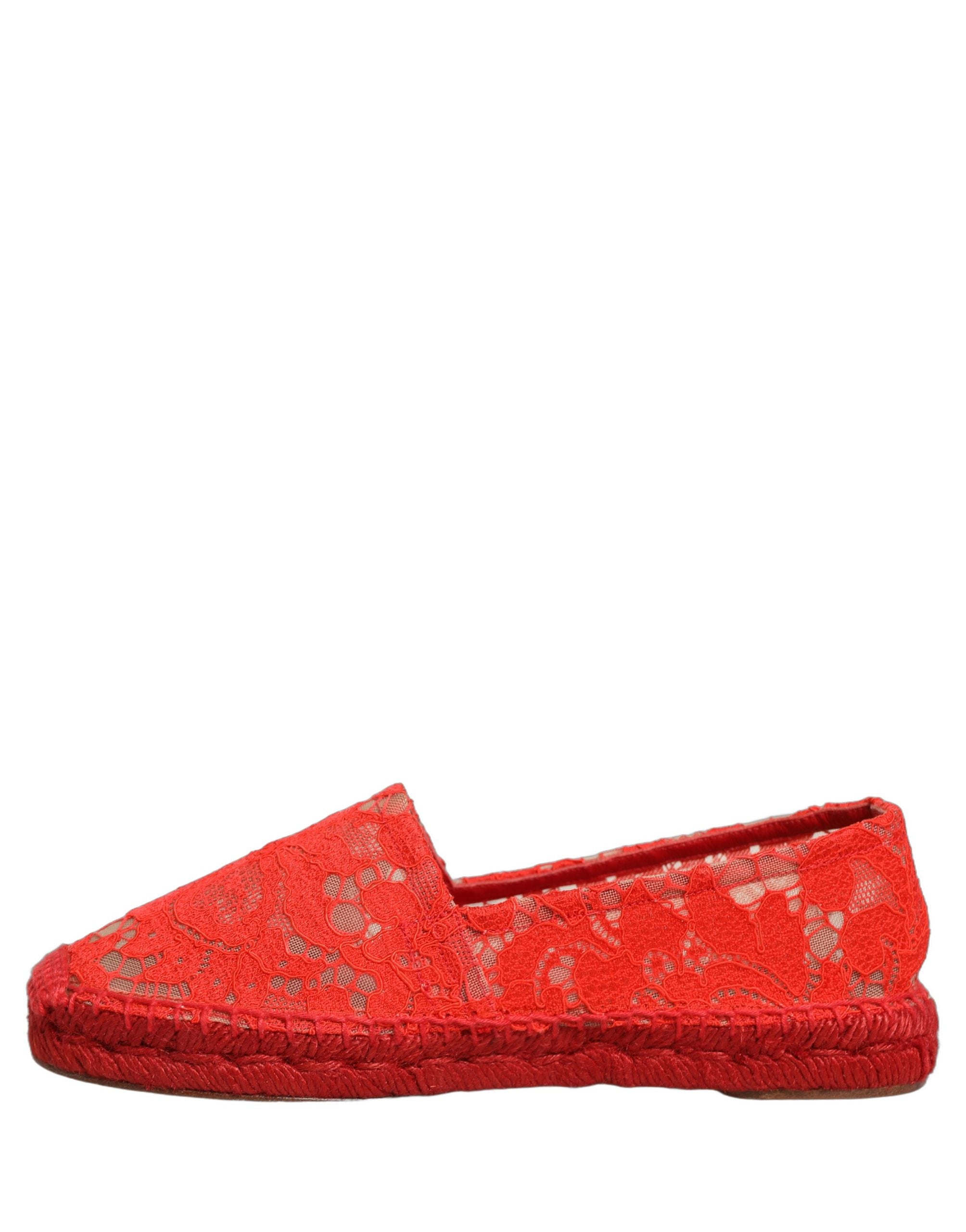 Dolce & Gabbana Red Taormina Lace Espadrille Flats Shoes Dolce & Gabbana