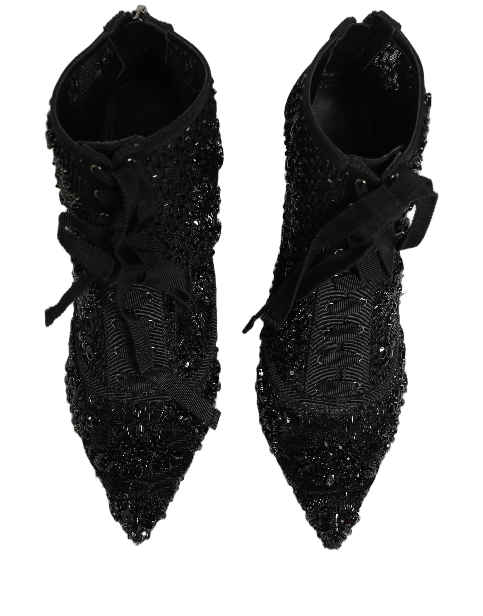 Dolce & Gabbana Black Embellished Mesh Ankle Boots Shoes Dolce & Gabbana