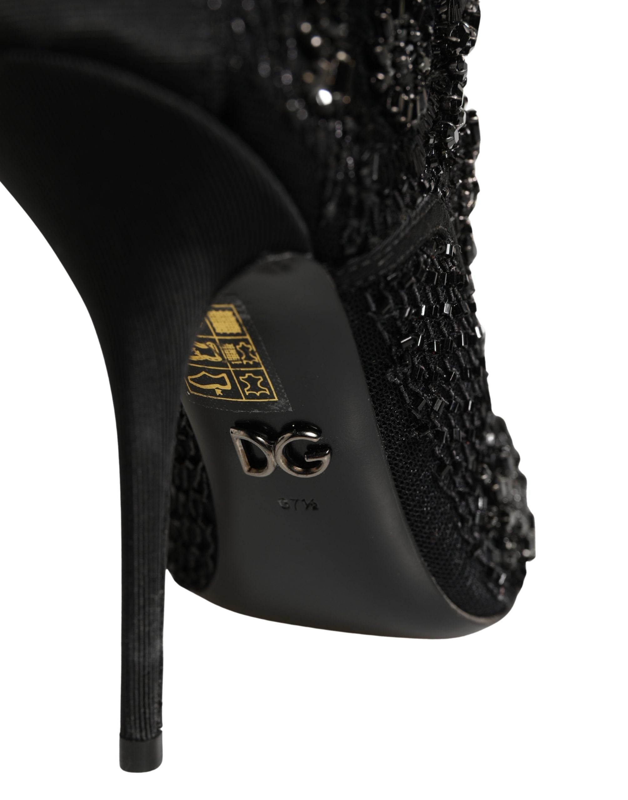 Dolce & Gabbana Black Embellished Mesh Ankle Boots Shoes Dolce & Gabbana