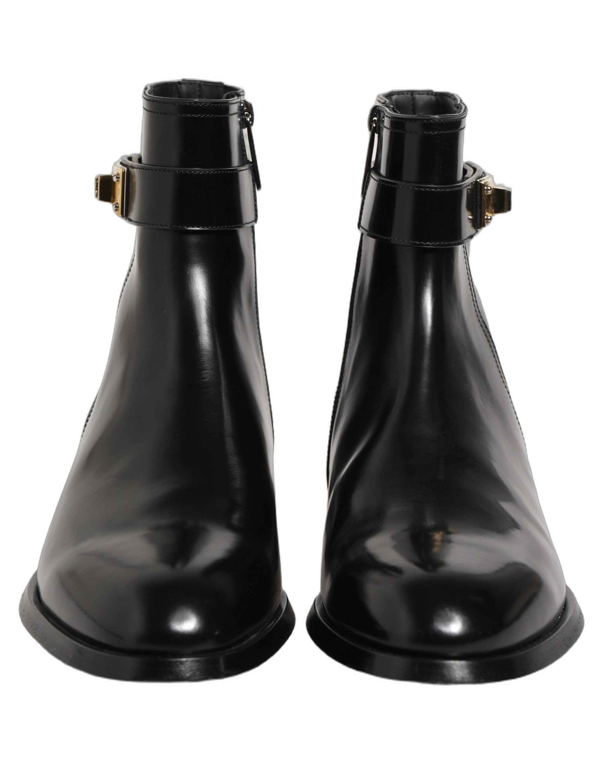 Dolce & Gabbana Black Leather Logo Buckle Mid Calf Boots Shoes Dolce & Gabbana