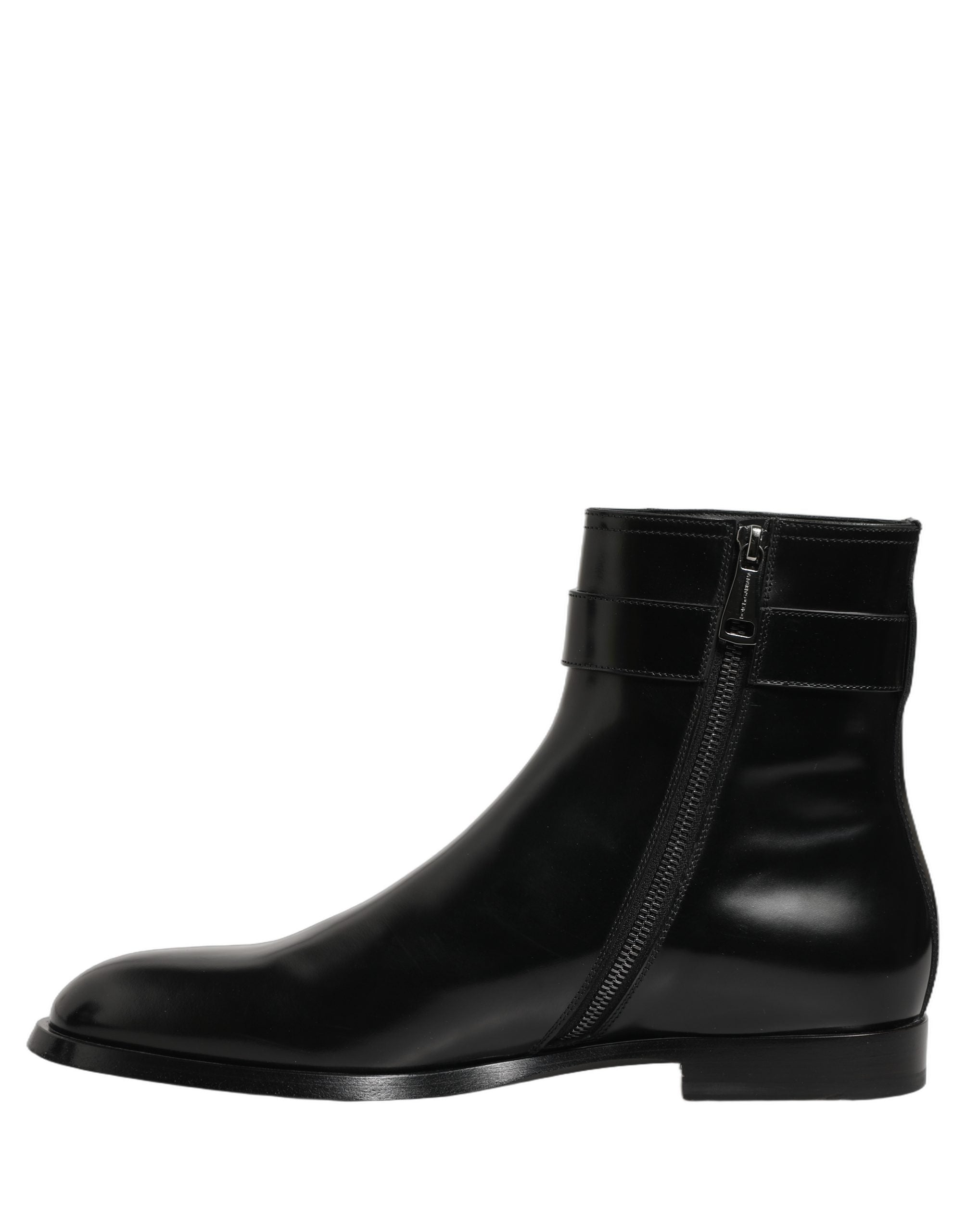 Dolce & Gabbana Black Leather Logo Buckle Mid Calf Boots Shoes Dolce & Gabbana
