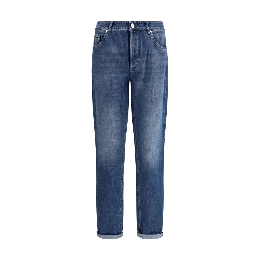 Brunello Cucinelli Blue Cotton Straight-Leg Jeans Brunello Cucinelli