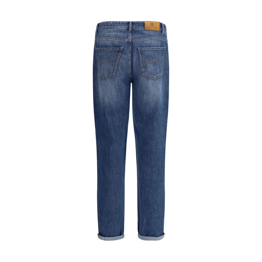 Brunello Cucinelli Blue Cotton Straight-Leg Jeans Brunello Cucinelli