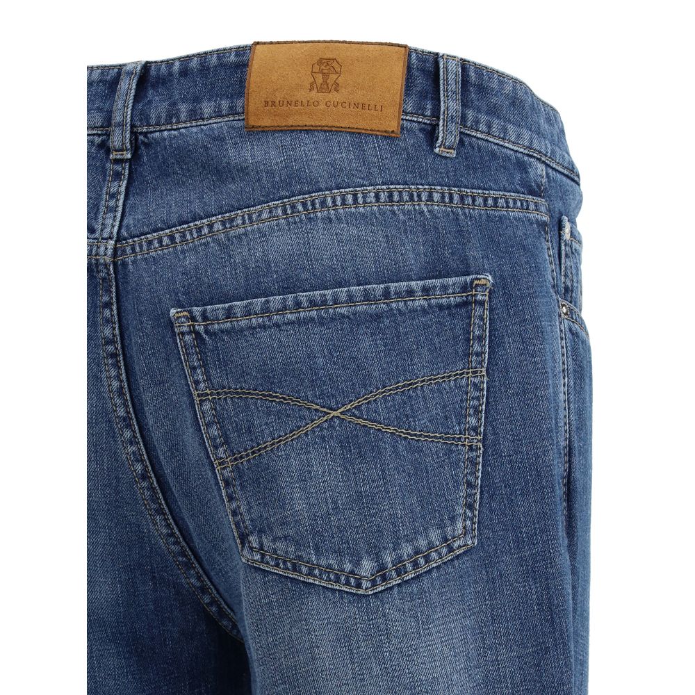 Brunello Cucinelli Blue Cotton Straight-Leg Jeans Brunello Cucinelli