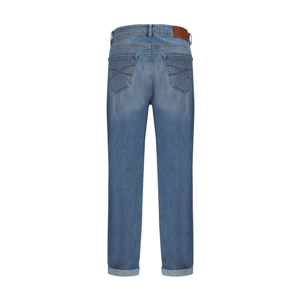 Brunello Cucinelli Blue Cotton Straight-Leg Jeans Brunello Cucinelli