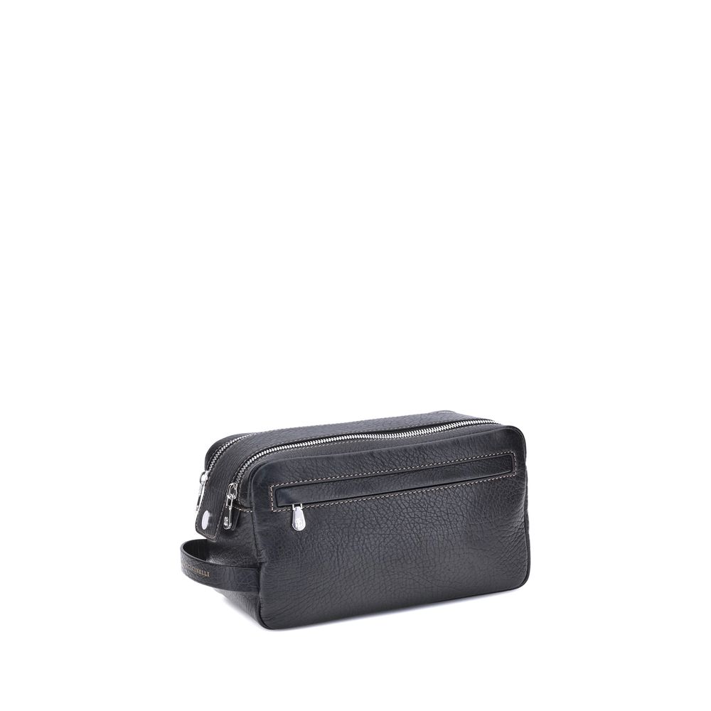 Brunello Cucinelli Black Calf Leather Bos Taurus Airpod Holder Brunello Cucinelli