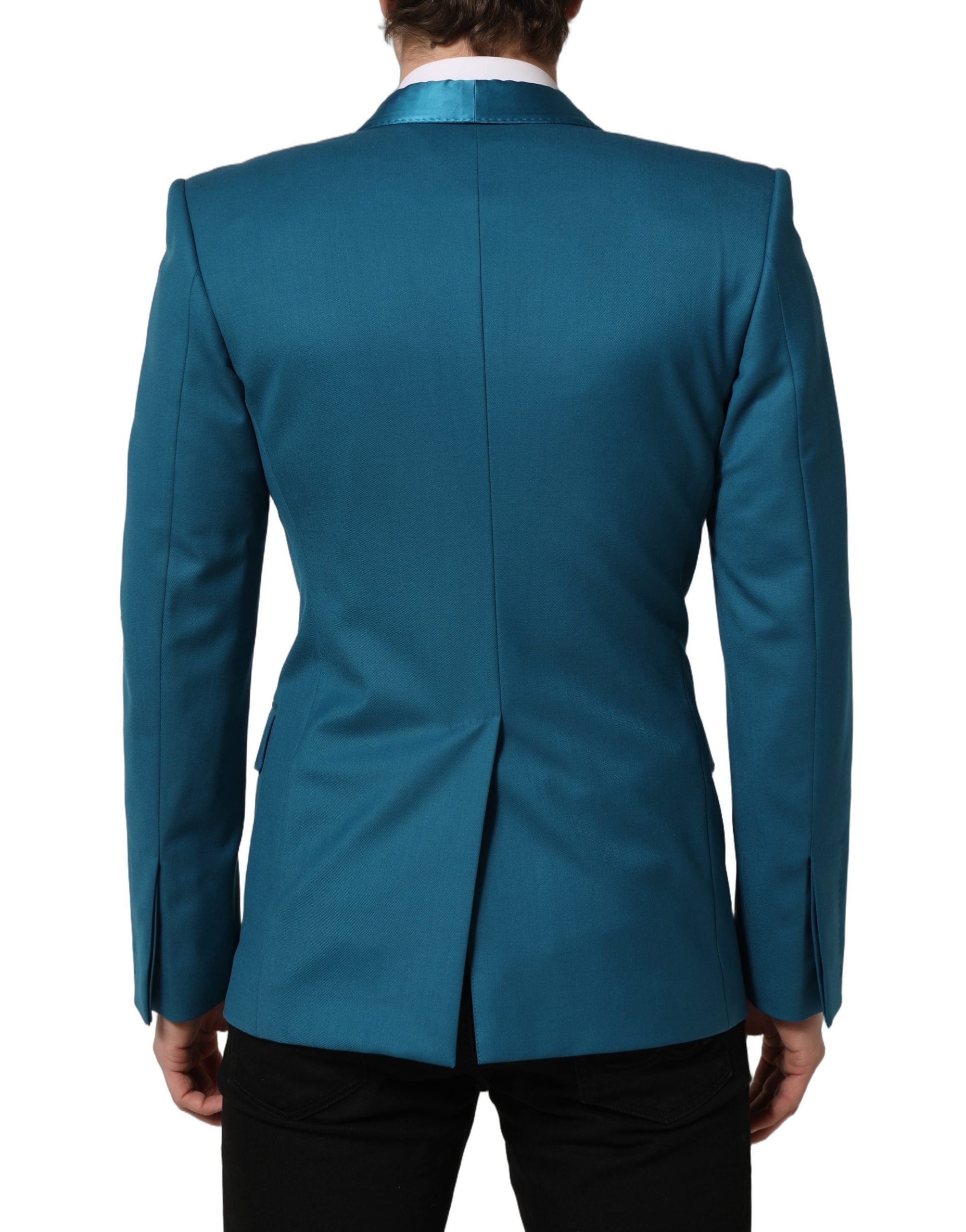 Dolce & Gabbana Teal Wool Double Breasted Formal Coat Blazer Dolce & Gabbana