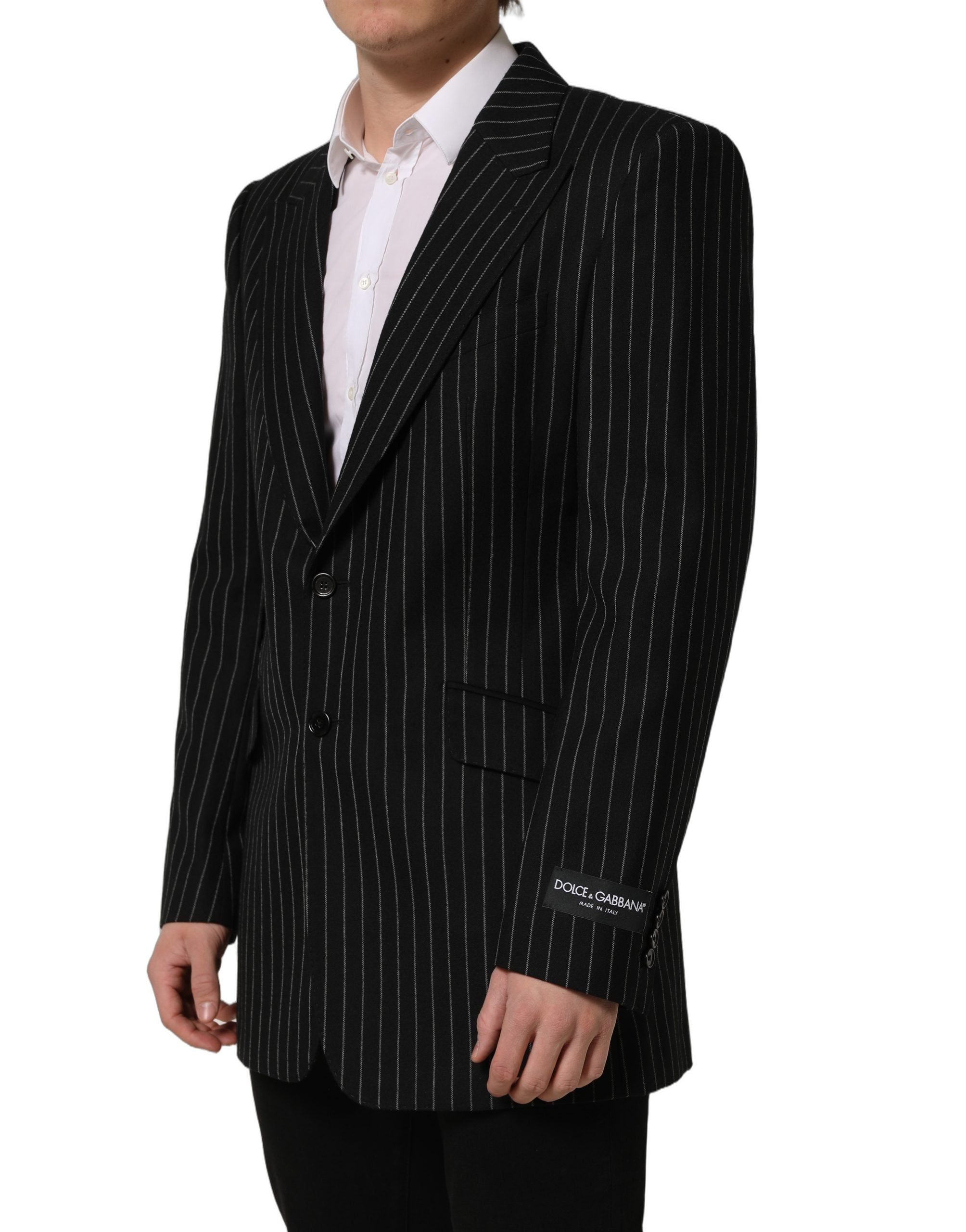 Dolce & Gabbana Black Stripes Wool Single Breasted Blazer Dolce & Gabbana