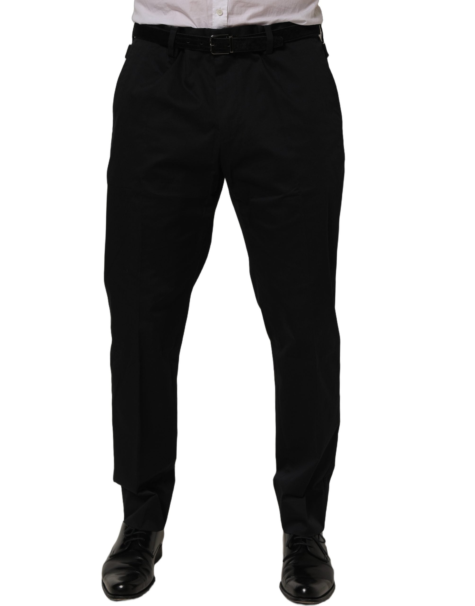 Dolce & Gabbana Black Cotton Tapered Leg Dress Trouser Pants Dolce & Gabbana