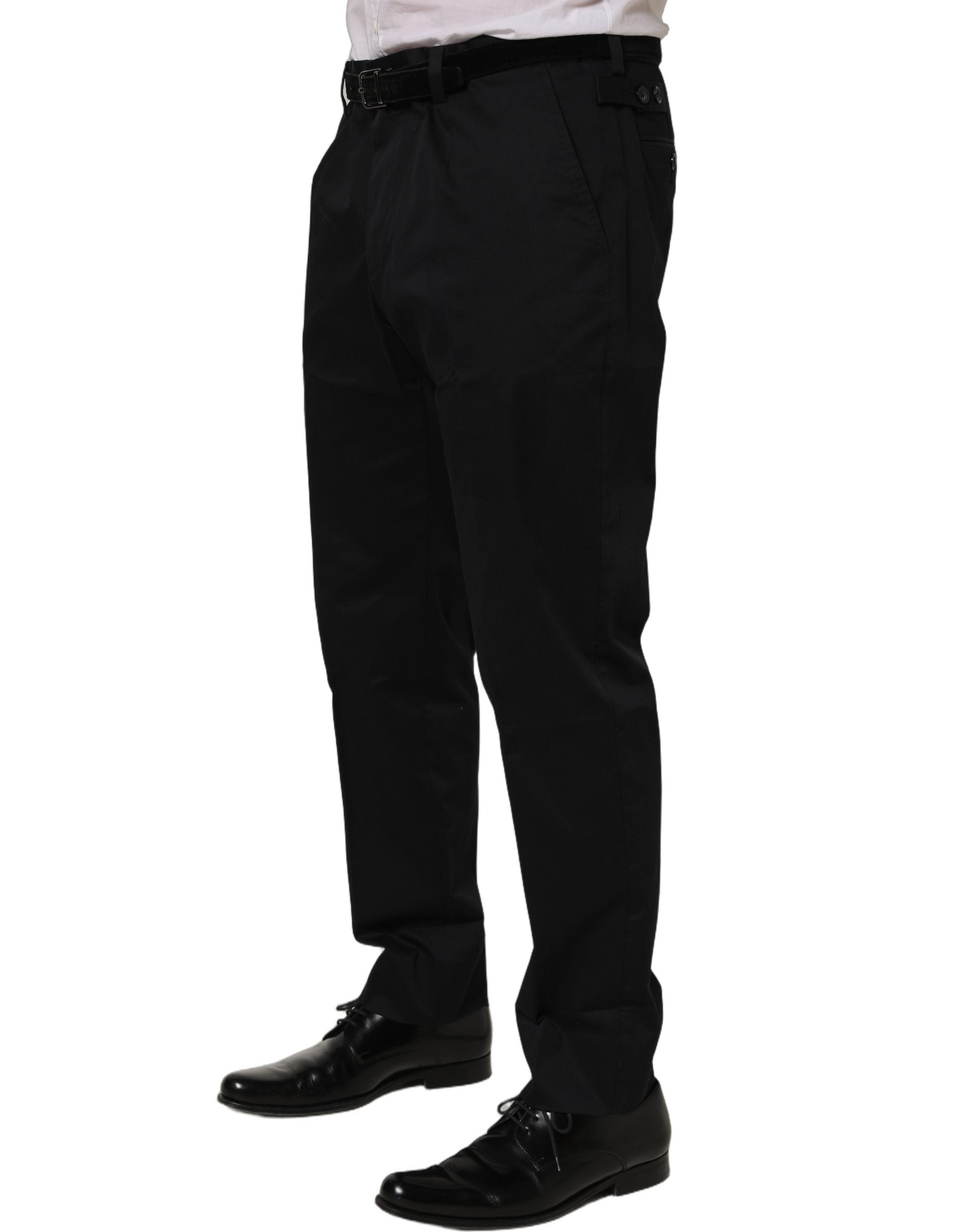 Dolce & Gabbana Black Cotton Tapered Leg Dress Trouser Pants Dolce & Gabbana