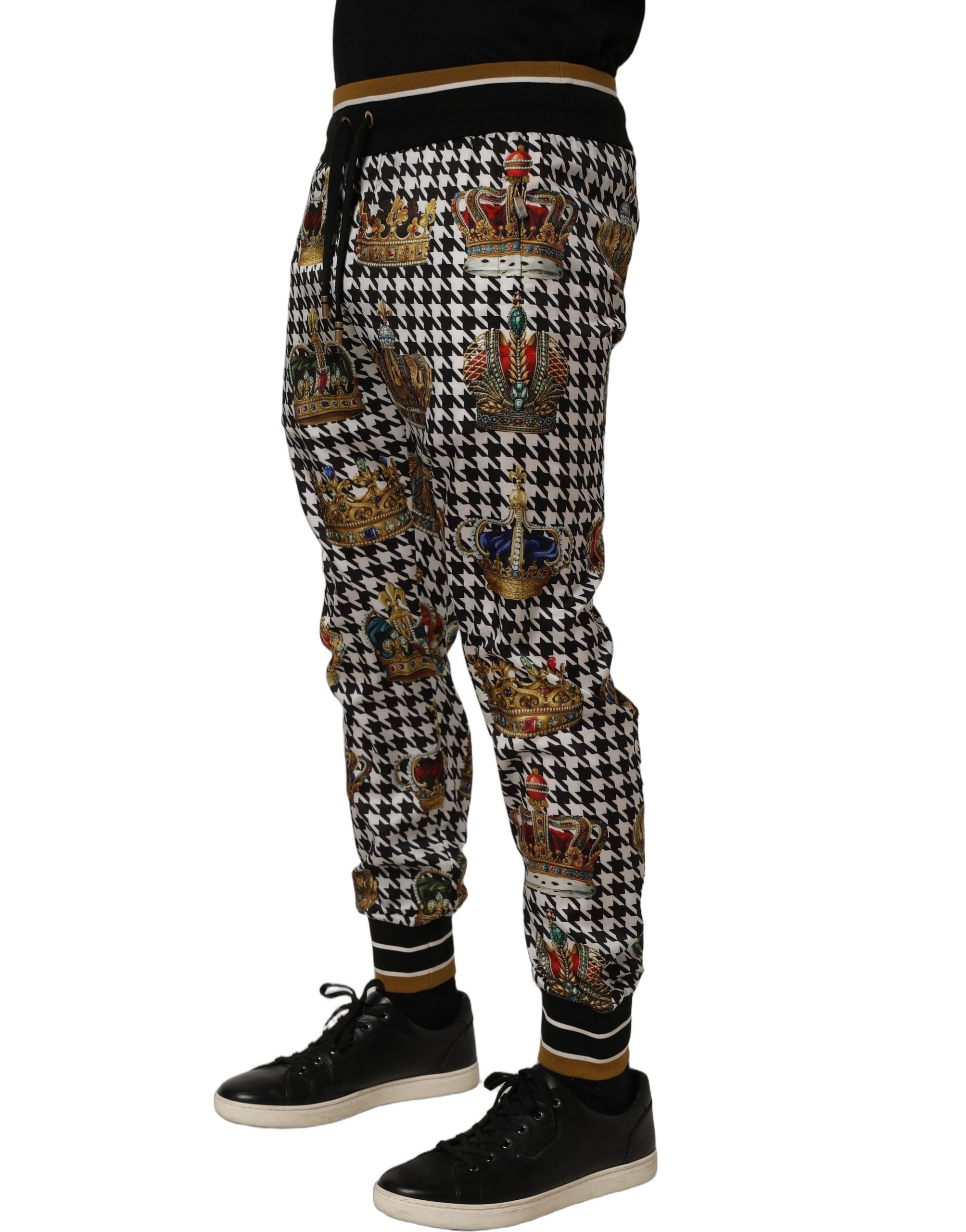 Dolce & Gabbana Multicolor Houndstooth Crown Men Sweatpants Pants Dolce & Gabbana