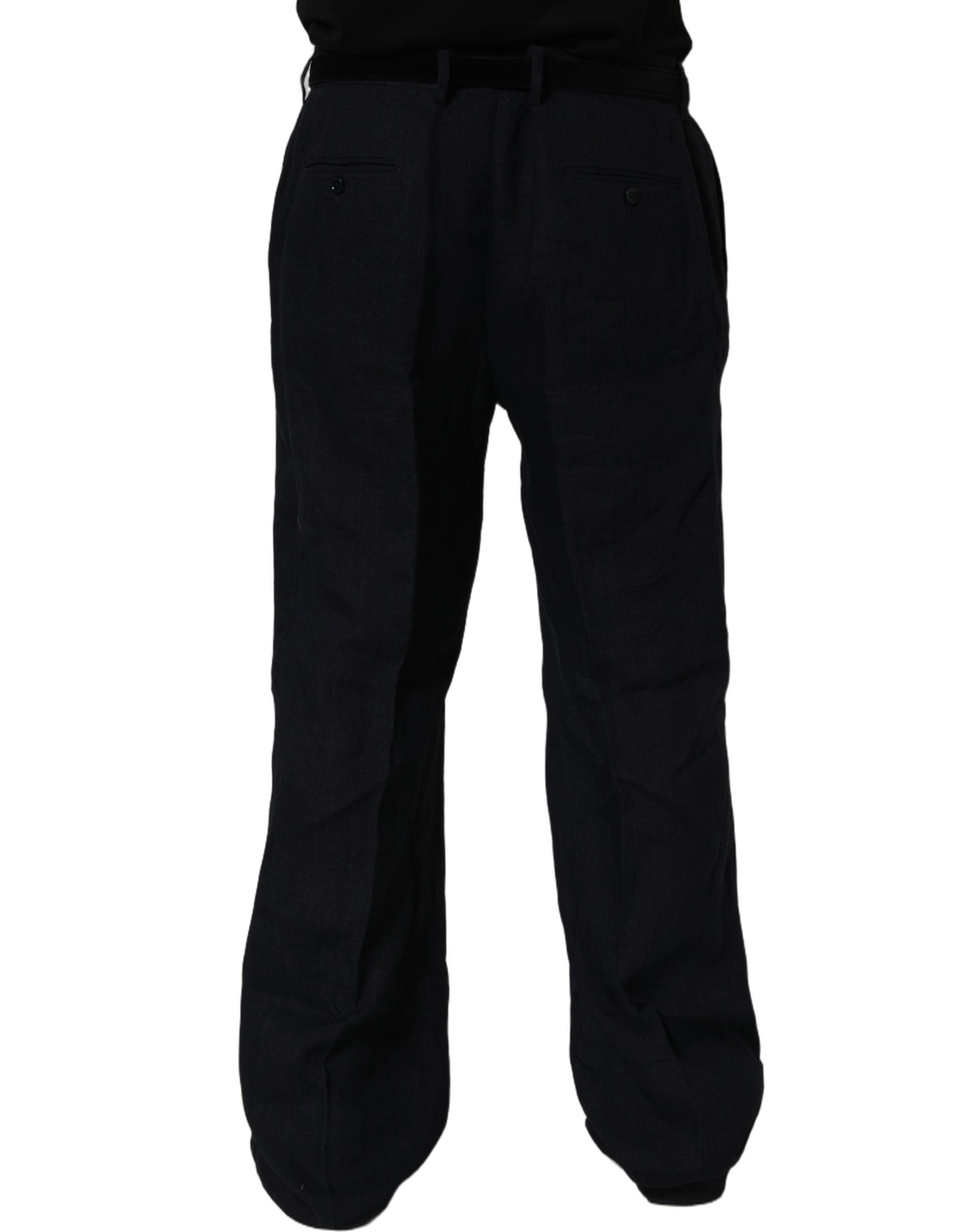 Dolce & Gabbana Black Linen Straight Leg Dress Trouser Pants Dolce & Gabbana