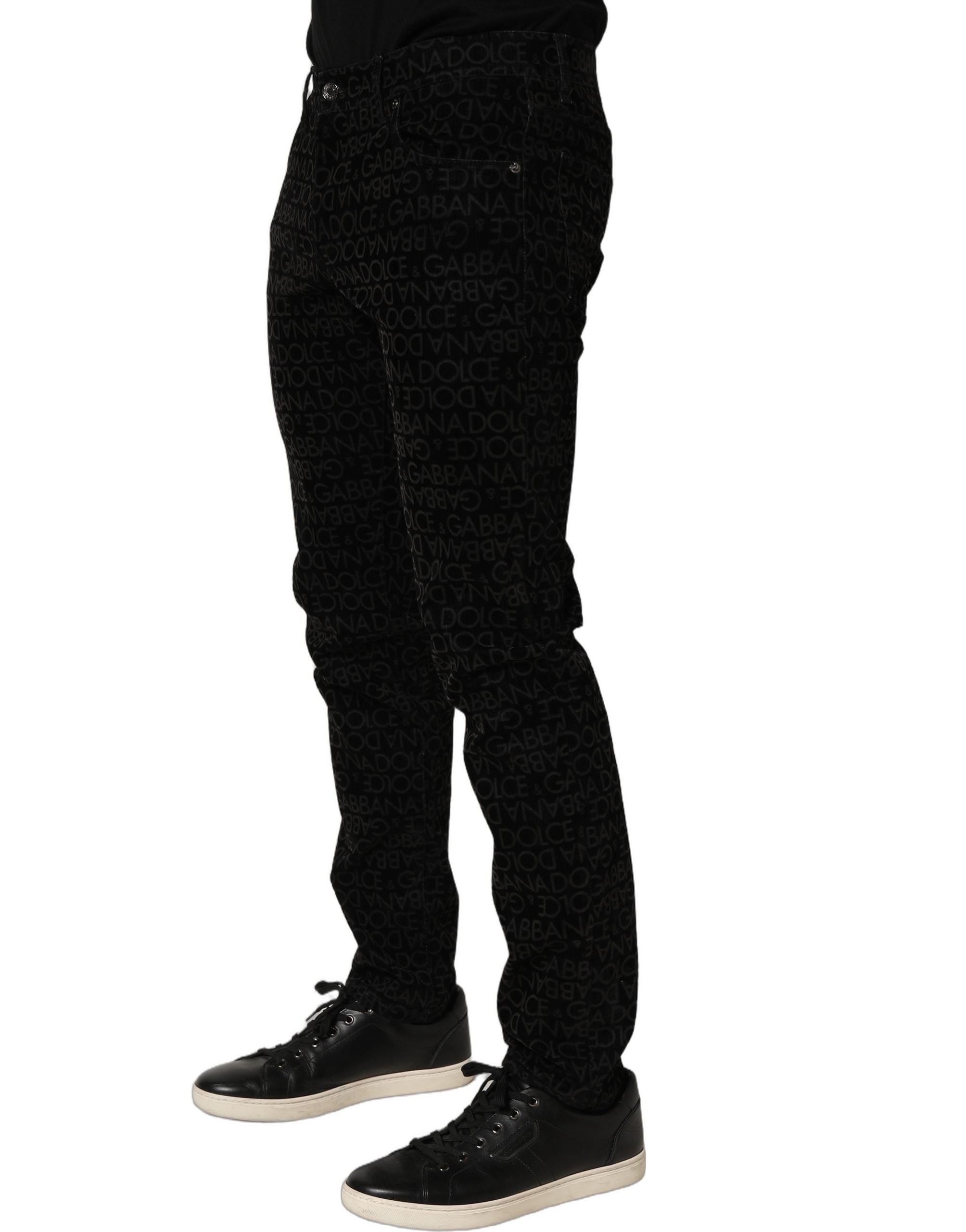 Dolce & Gabbana Black Logo Monogram Cotton Slim Denim Jeans Dolce & Gabbana