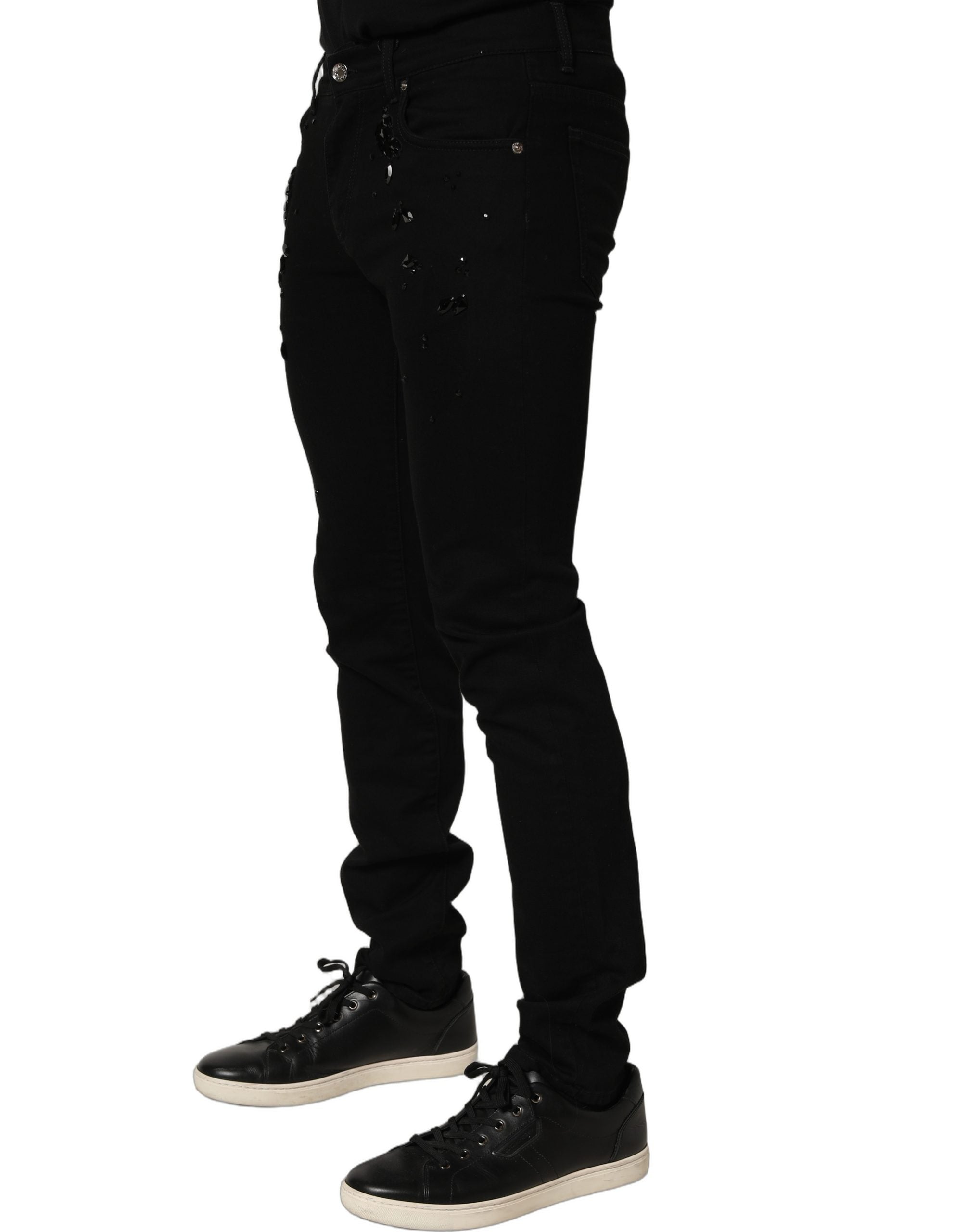Dolce & Gabbana Black Embellished Cotton Skinny Denim Jeans Dolce & Gabbana