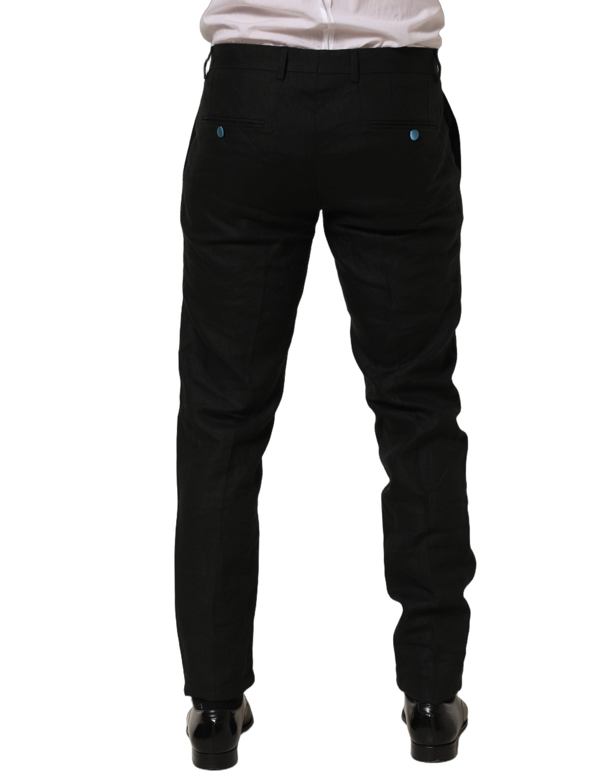 Dolce & Gabbana Black Linen Skinny Leg Dress Trouser Pants Dolce & Gabbana