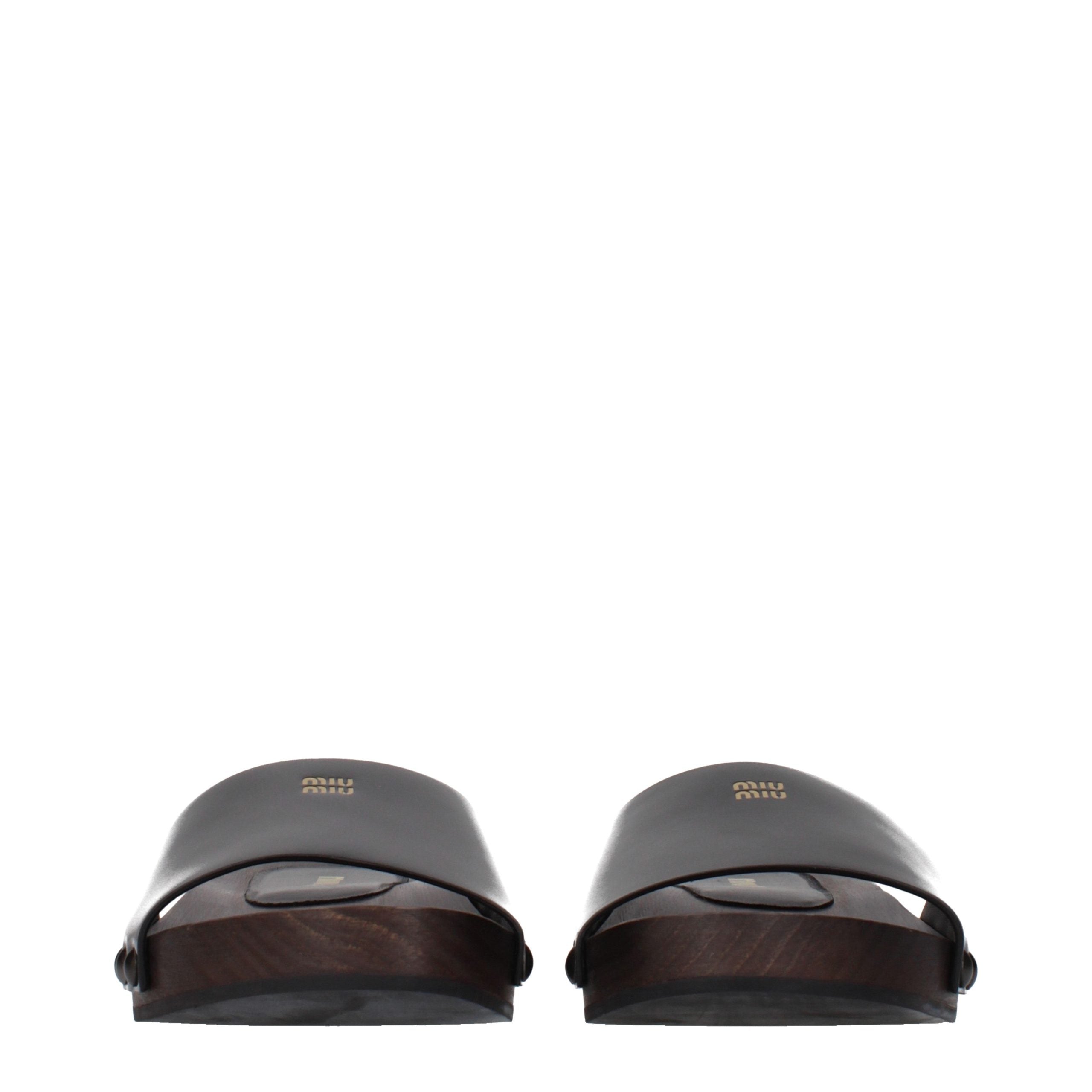 Miu Miu Black Leather Slippers Miu Miu