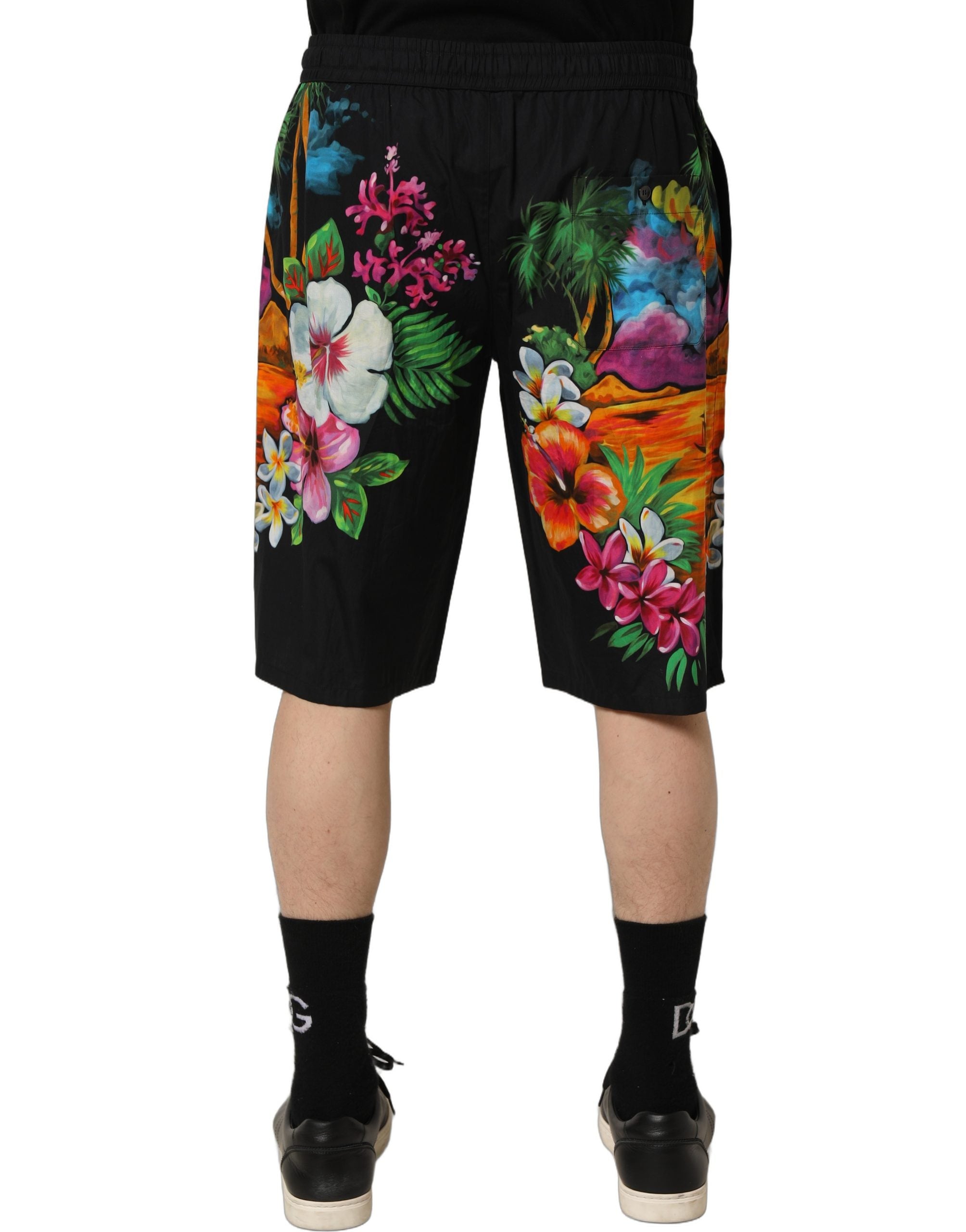 Dolce & Gabbana Black Cotton Tropical Floral Bermuda Shorts Dolce & Gabbana