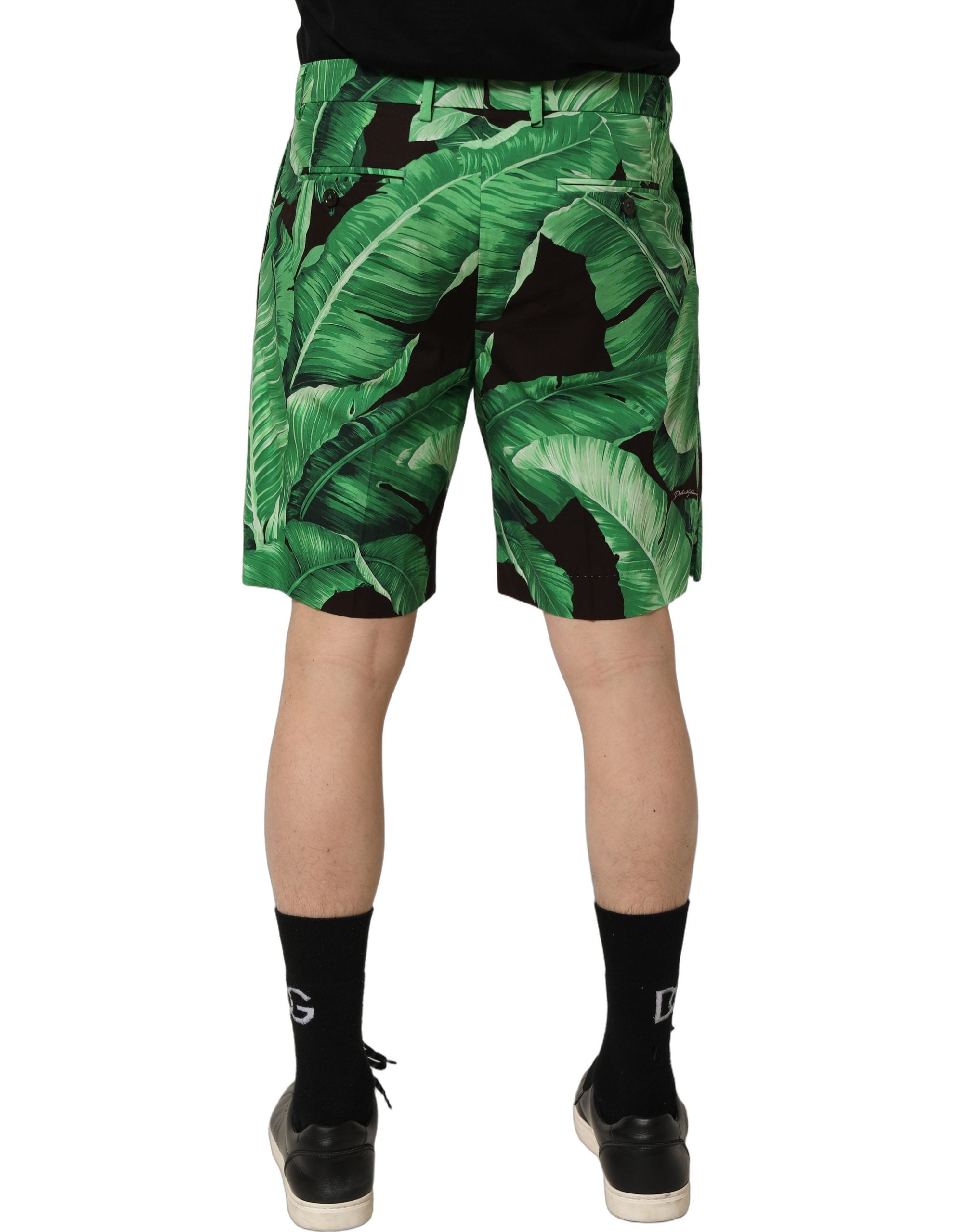 Dolce & Gabbana Black Green Banana Leaf Men Bermuda Shorts Dolce & Gabbana