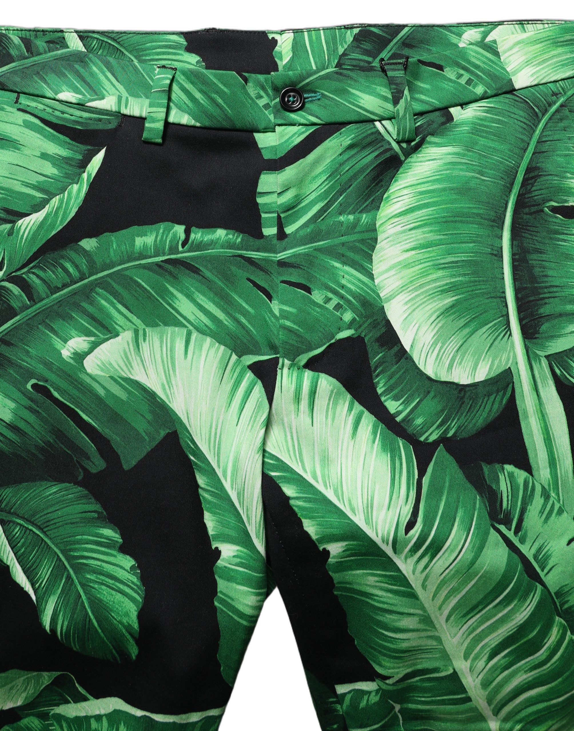 Dolce & Gabbana Black Green Banana Leaf Men Bermuda Shorts Dolce & Gabbana