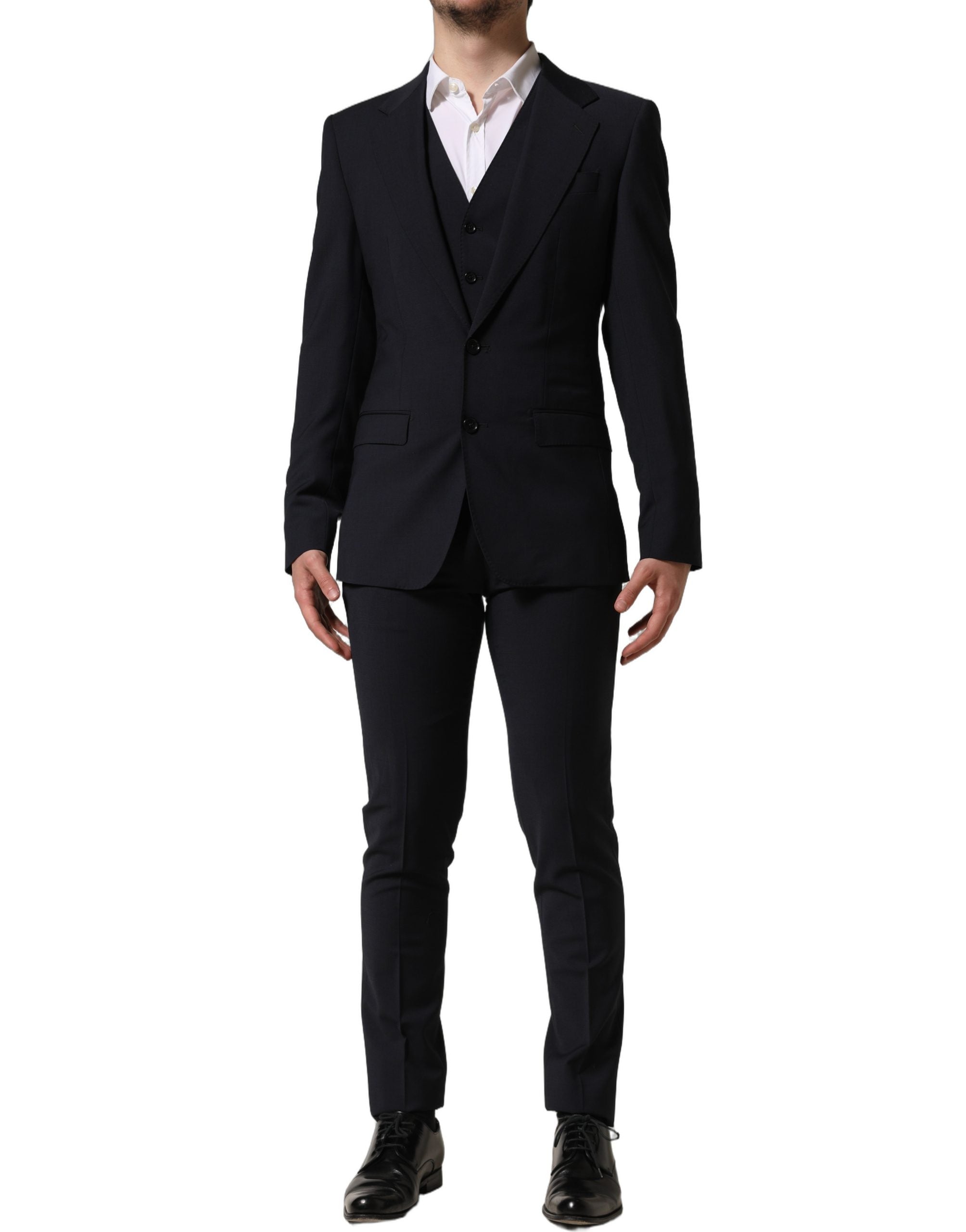 Dolce & Gabbana Black Wool Slim Fit Formal 3 Piece Men Suit Dolce & Gabbana