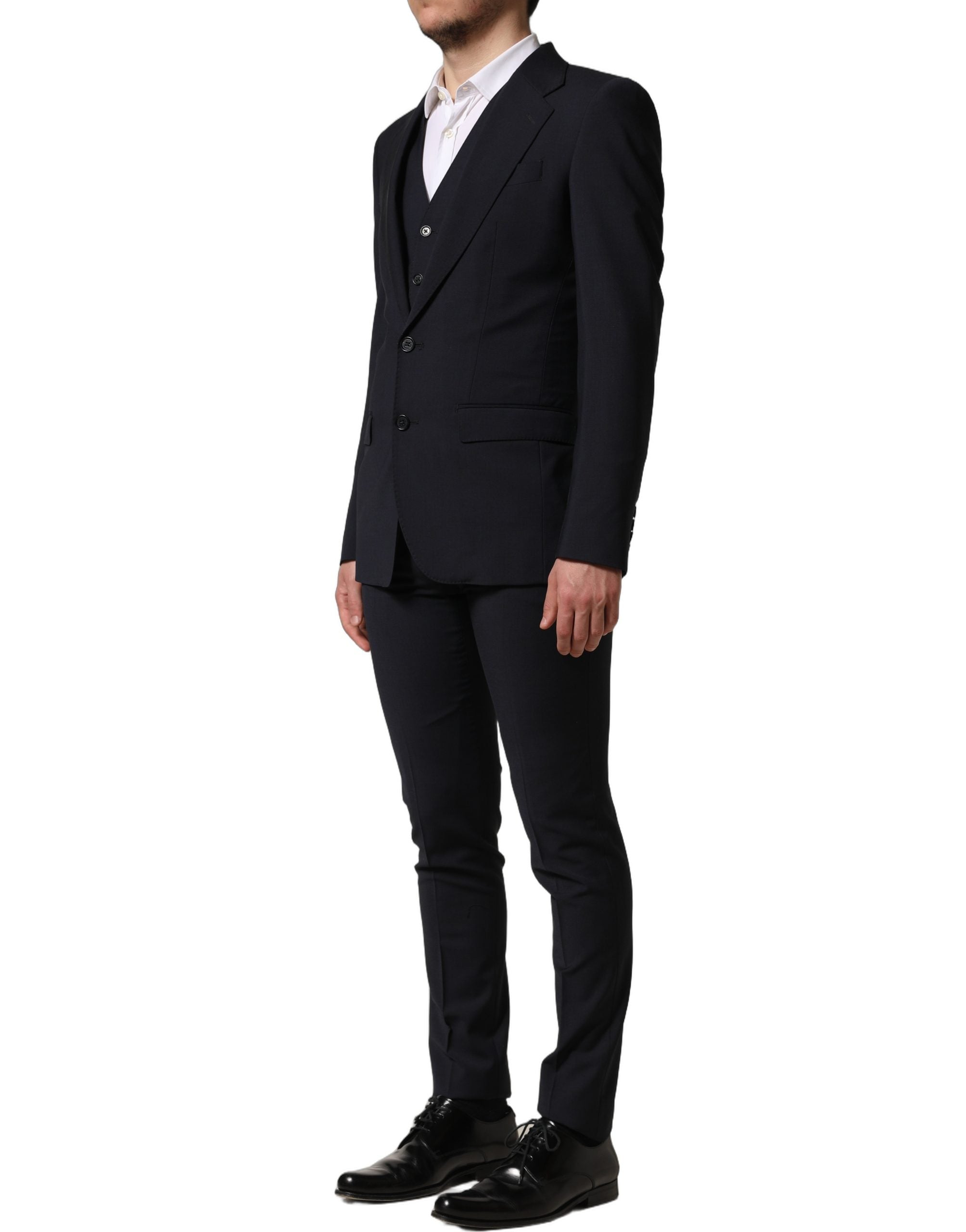 Dolce & Gabbana Black Wool Slim Fit Formal 3 Piece Men Suit Dolce & Gabbana