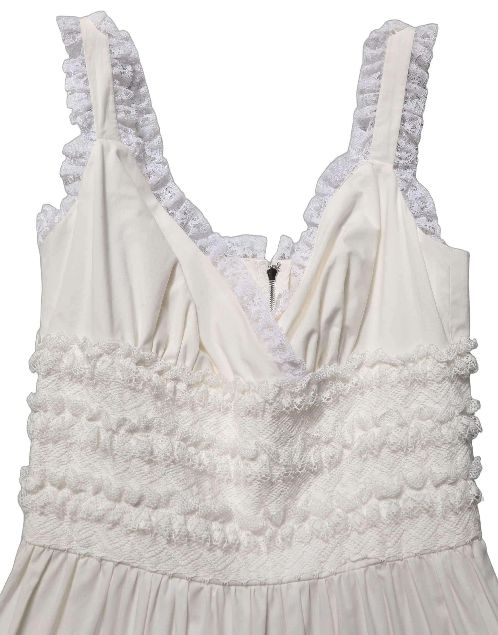 Dolce & Gabbana White Cotton Poplin Ruffled Midi Dress Dolce & Gabbana