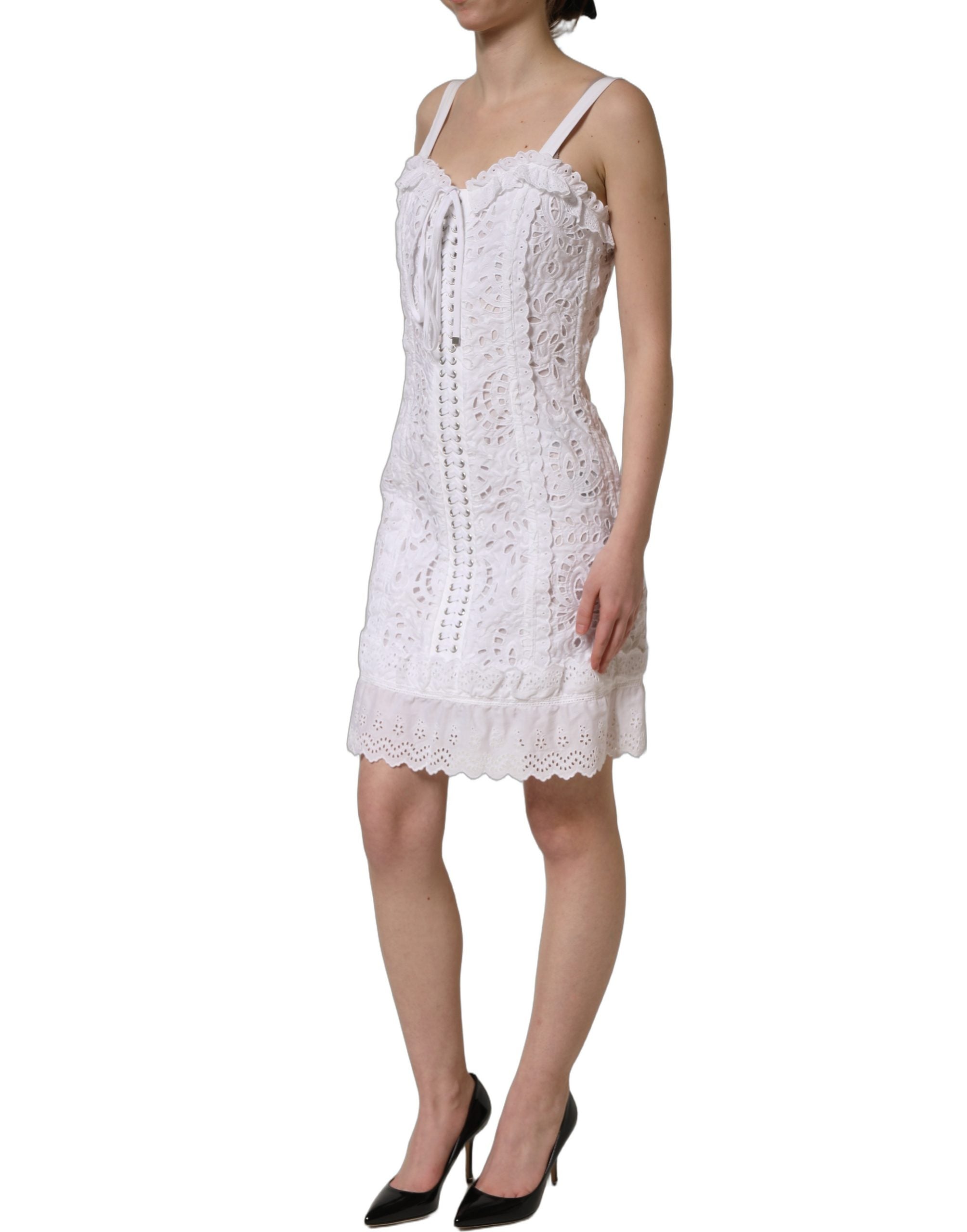 Dolce & Gabbana White Broderie Anglaise Cotton Mini Dress Dolce & Gabbana