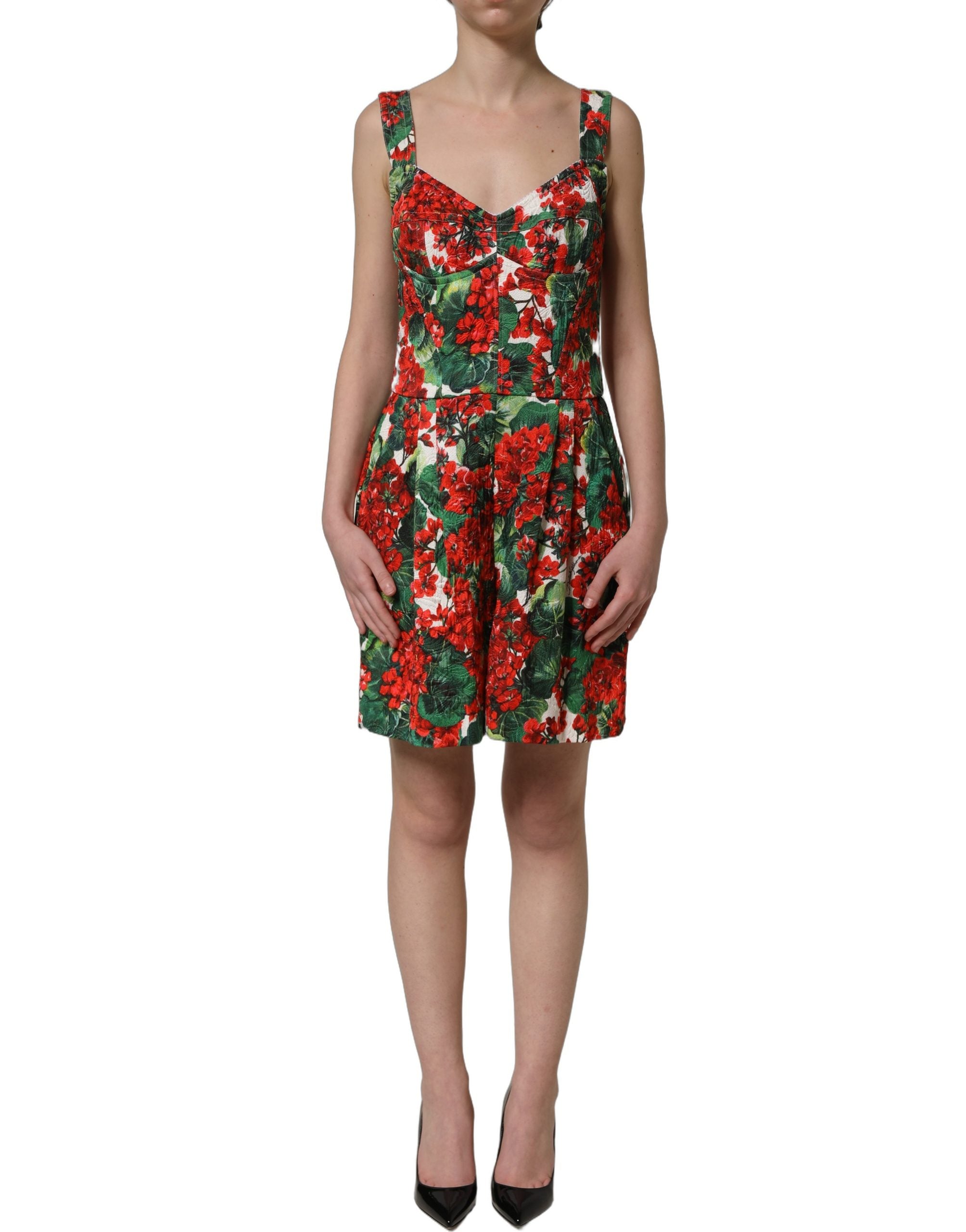 Dolce & Gabbana Multicolor Geranium Print A-line Mini Dress Dolce & Gabbana