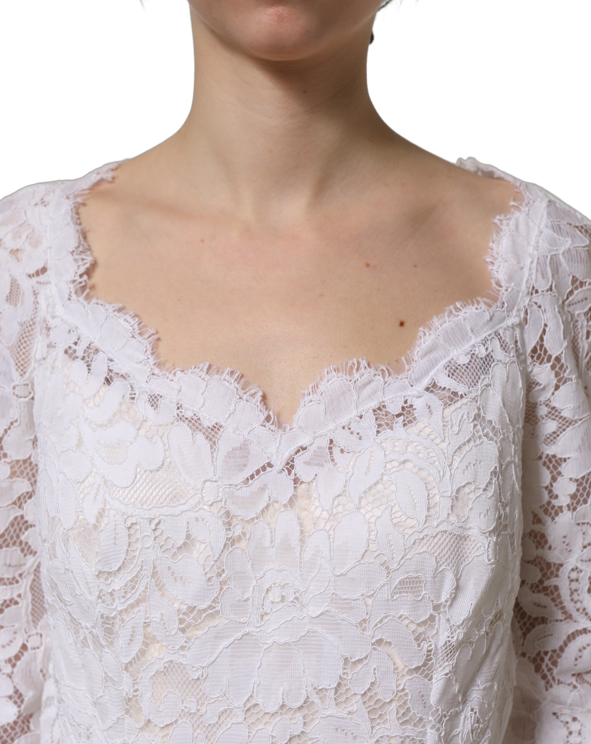 Dolce & Gabbana White Floral Lace Mermaid Long Gown Dress Dolce & Gabbana
