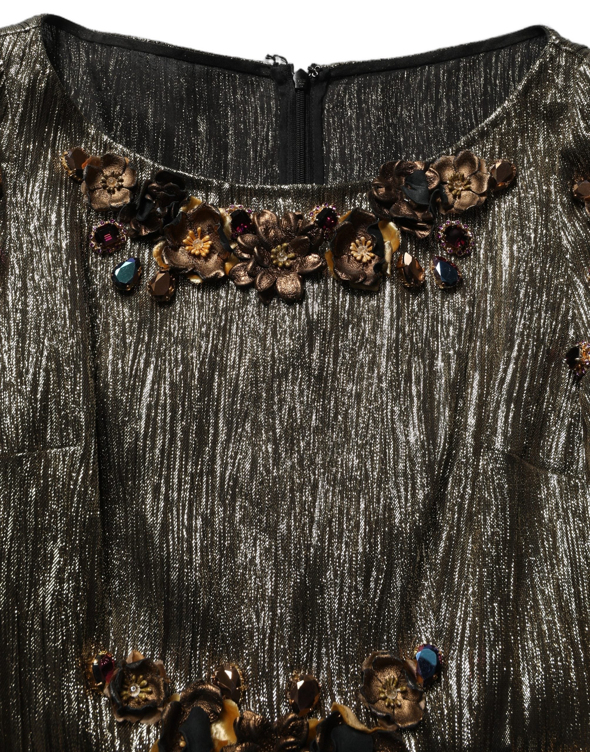 Dolce & Gabbana Metallic Gold Embellished Tiered Midi Dress Dolce & Gabbana