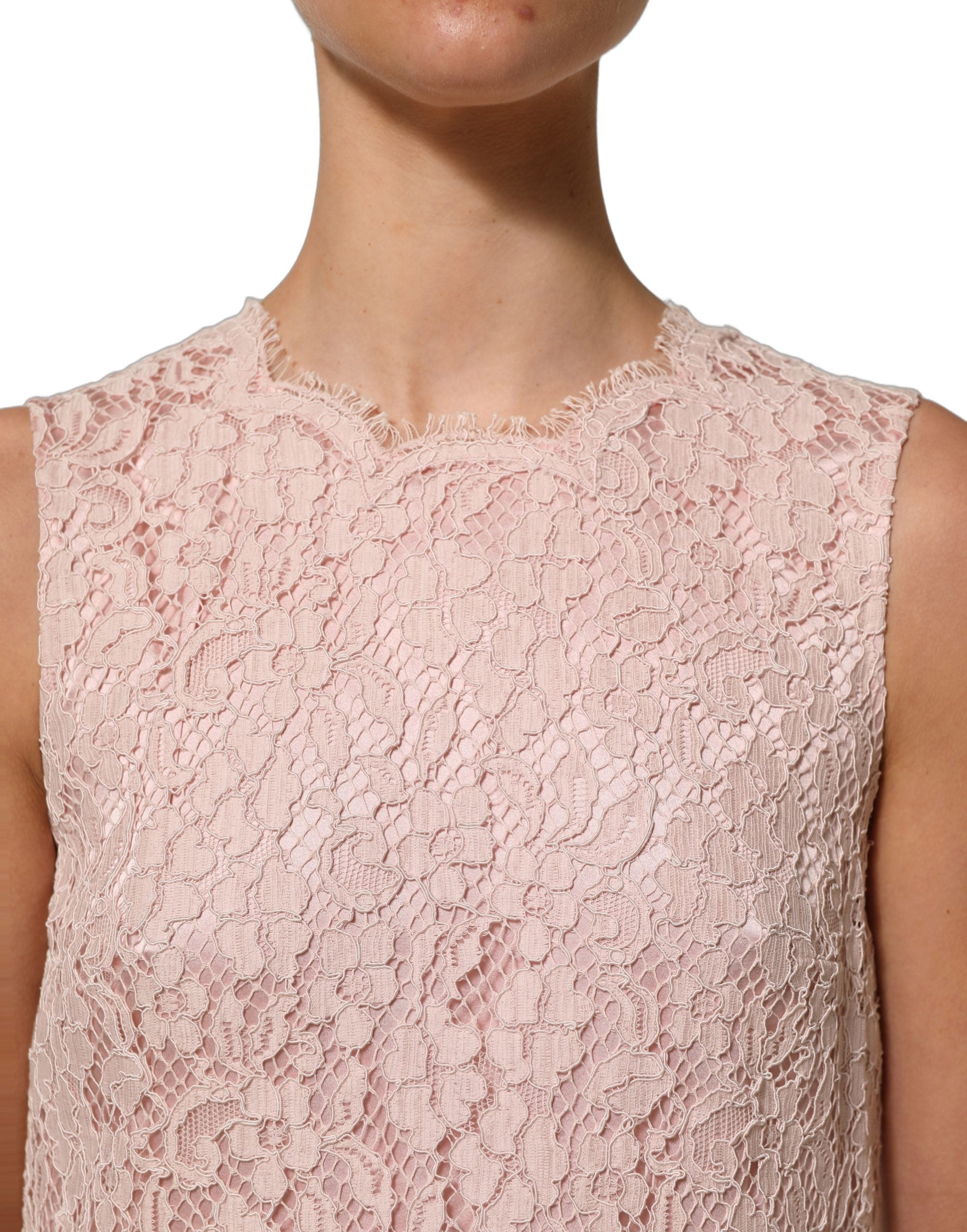 Dolce & Gabbana Pink Cotton Floral Lace Sleeveless Mini Dress Dolce & Gabbana