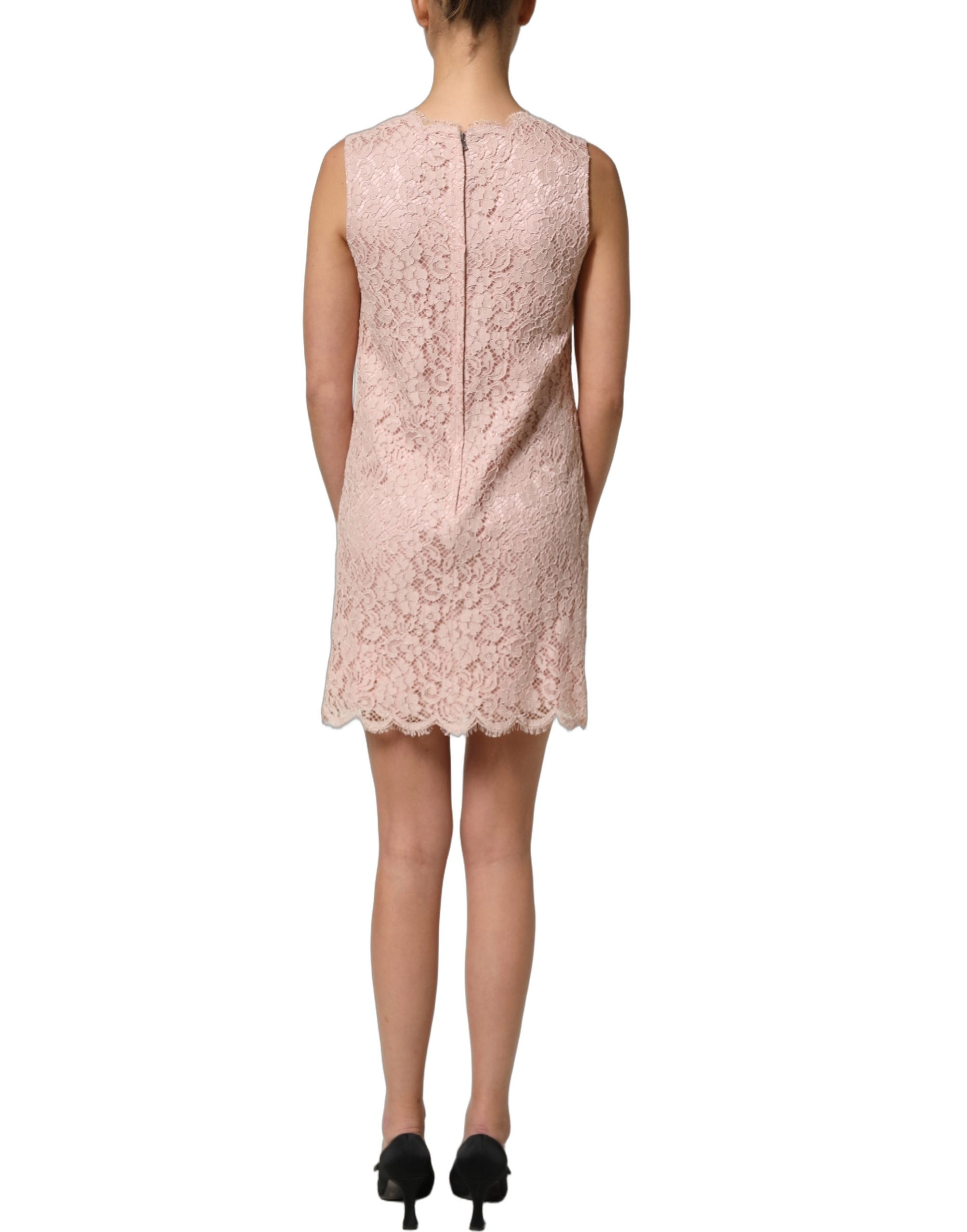Dolce & Gabbana Pink Cotton Floral Lace Sleeveless Mini Dress Dolce & Gabbana