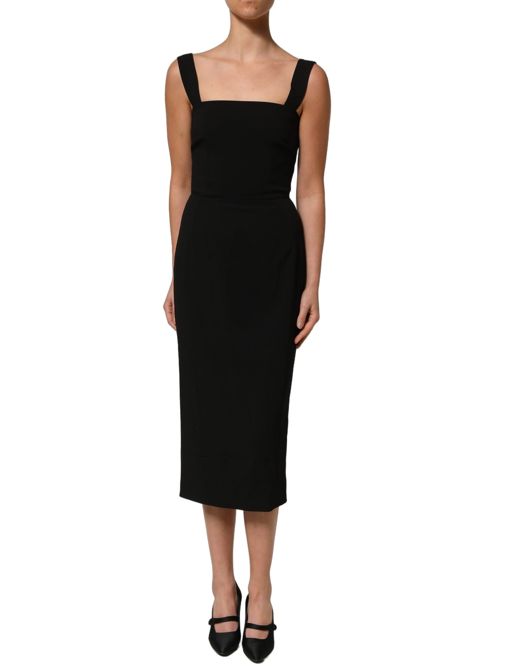 Dolce & Gabbana Black Viscose Stretch Sheath Midi Dress Dolce & Gabbana