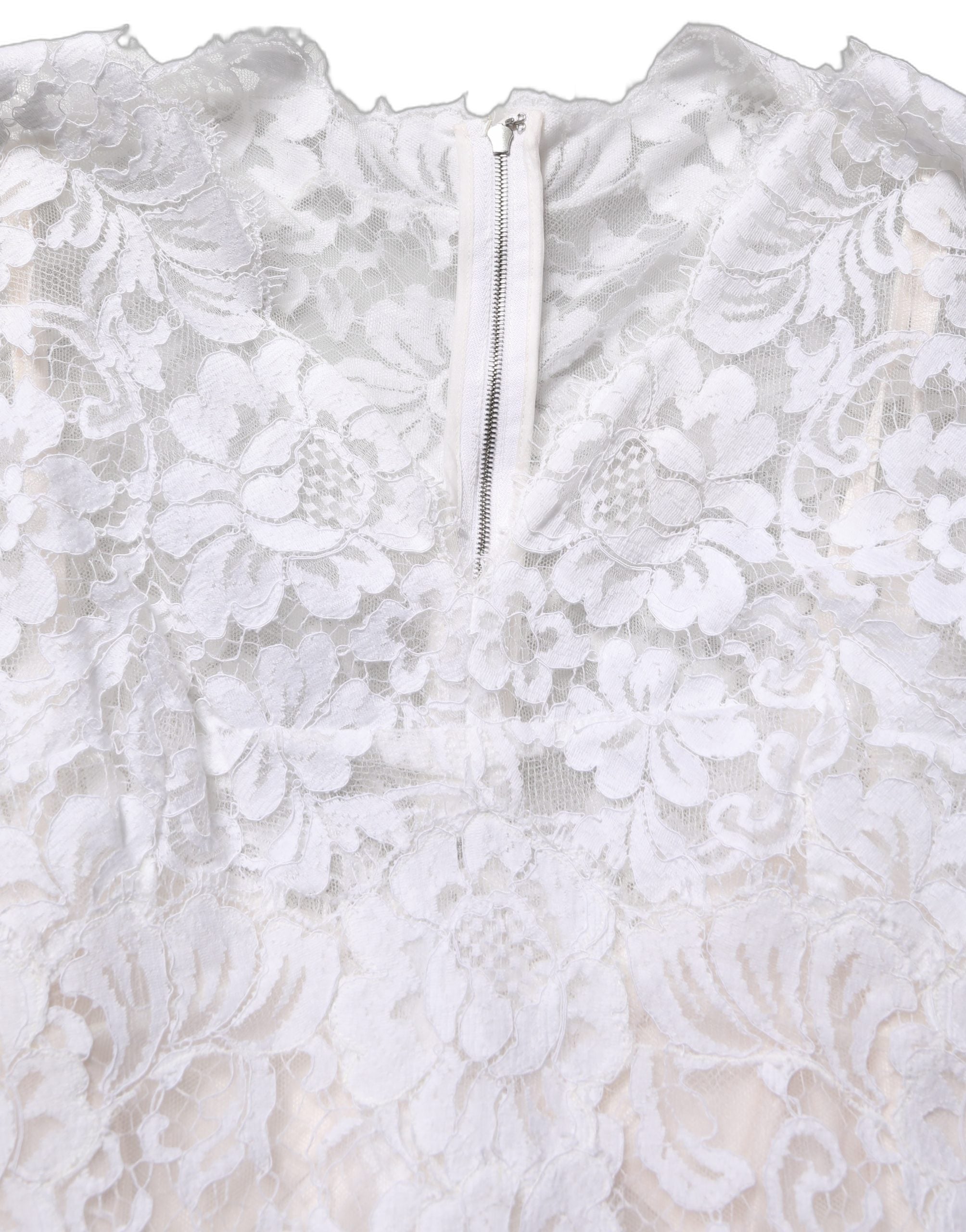 Dolce & Gabbana White Cotton Floral Lace Long Gown Dress Dolce & Gabbana