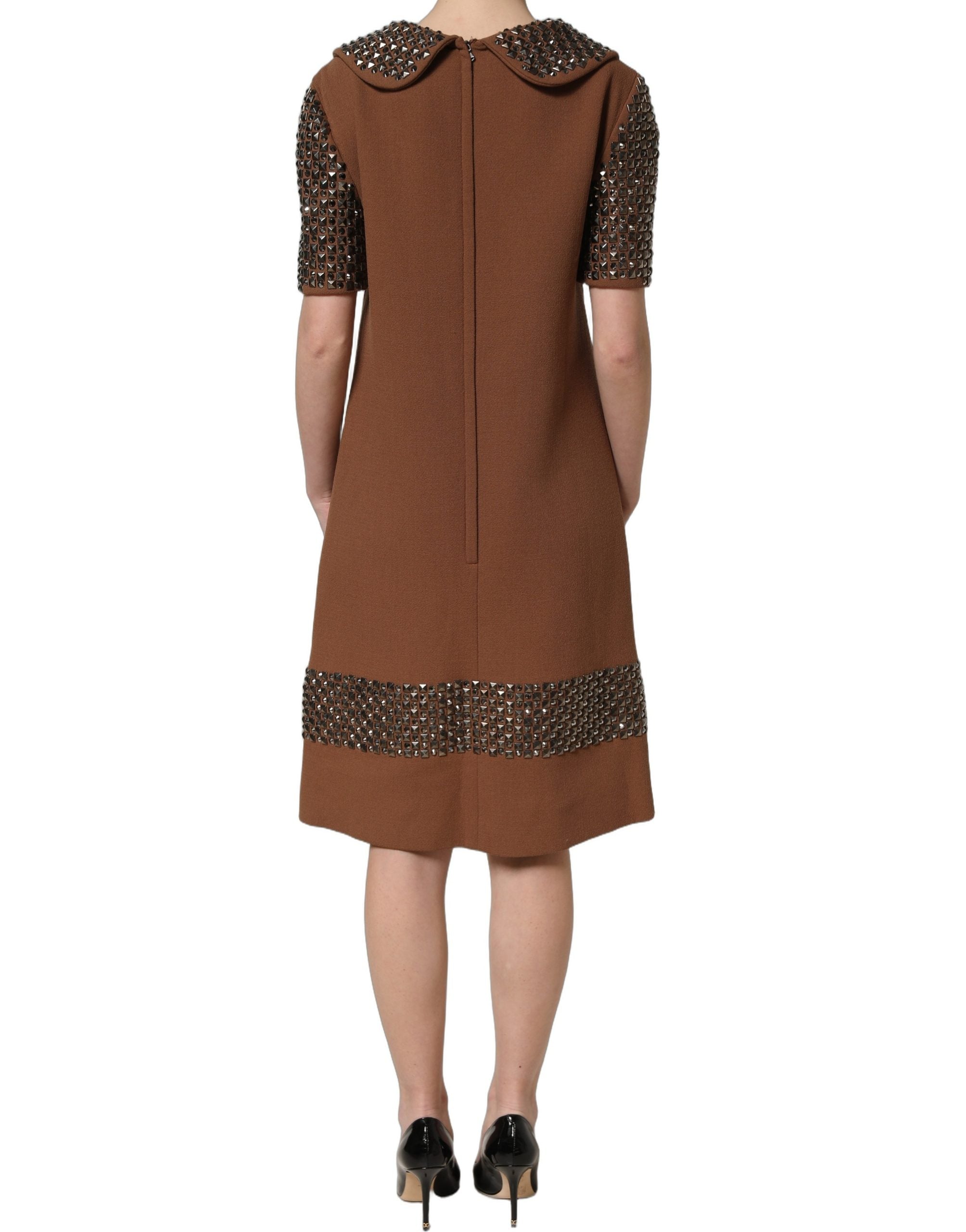 Dolce & Gabbana Brown Wool Rhinestone Embellished Midi Dress Dolce & Gabbana