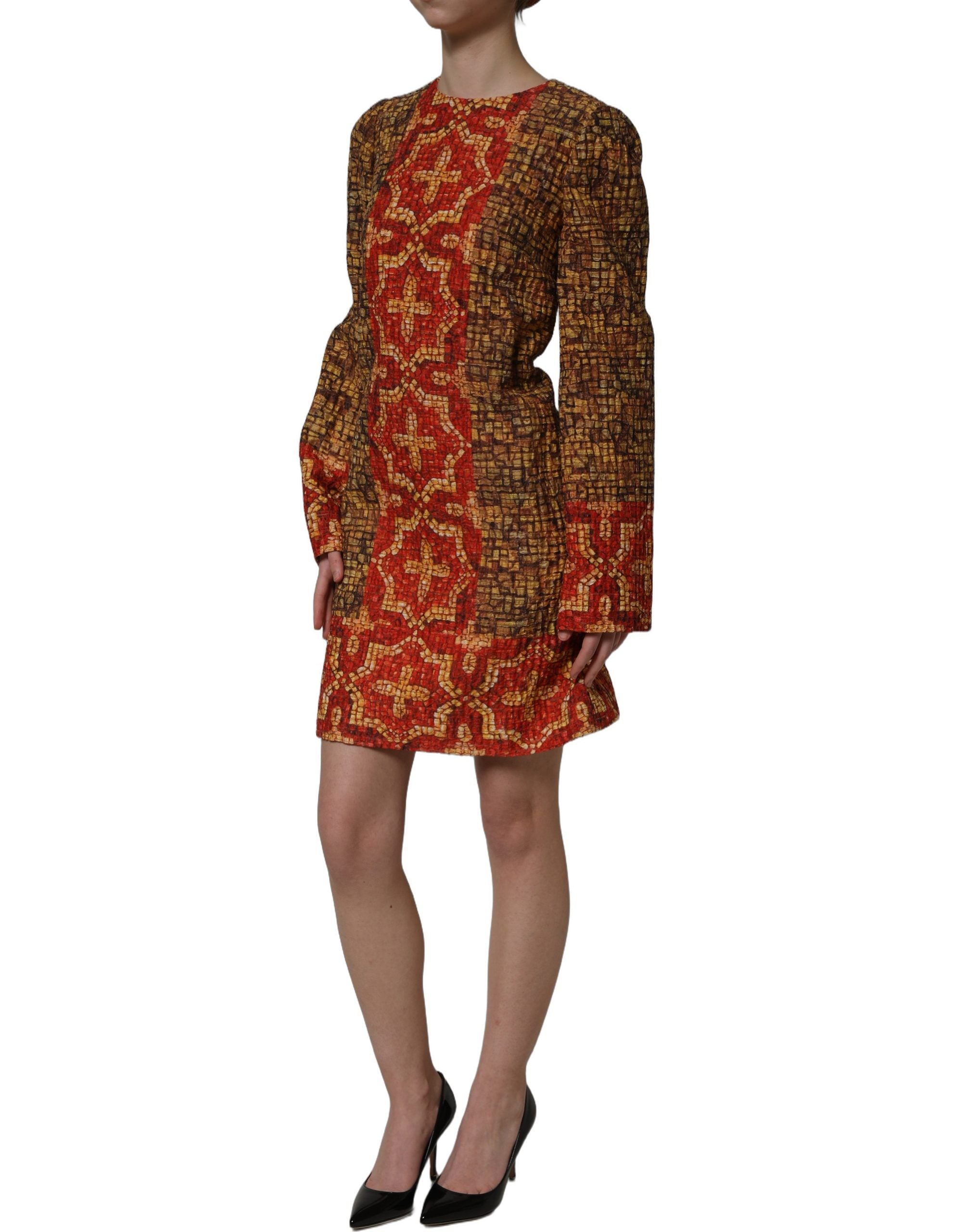 Dolce & Gabbana Multicolor Mosaic Long Sleeves Mini Dress Dolce & Gabbana