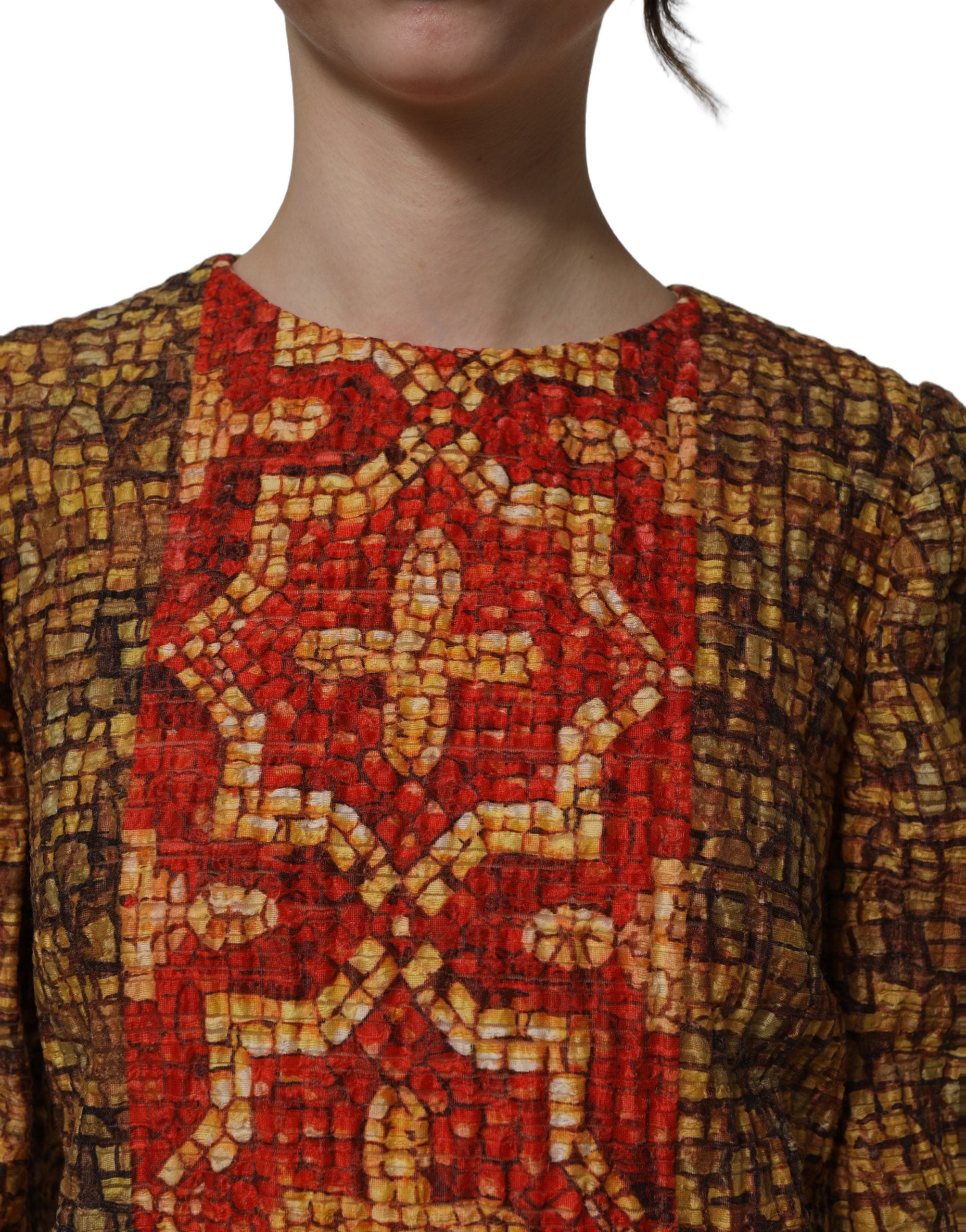 Dolce & Gabbana Multicolor Mosaic Long Sleeves Mini Dress Dolce & Gabbana