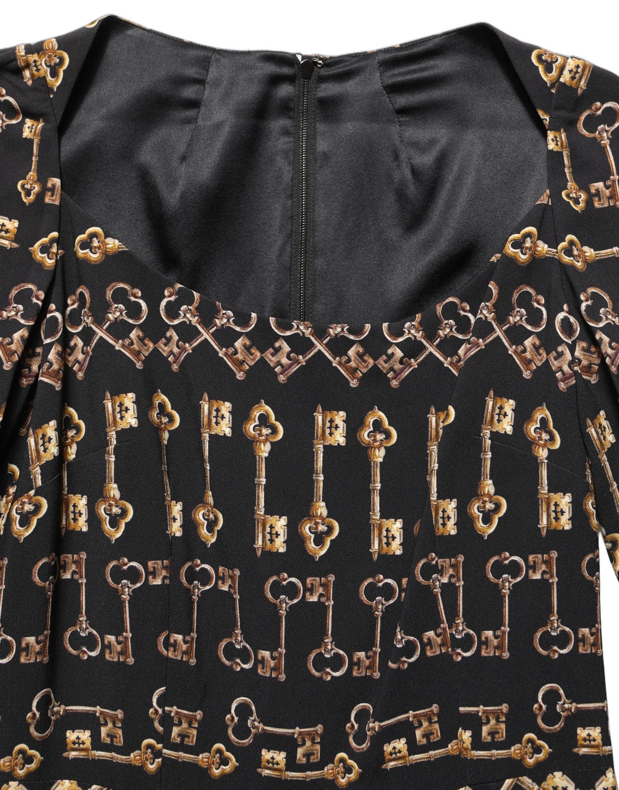 Dolce & Gabbana Black Key Print Long Sleeves Sheath Midi Dress Dolce & Gabbana