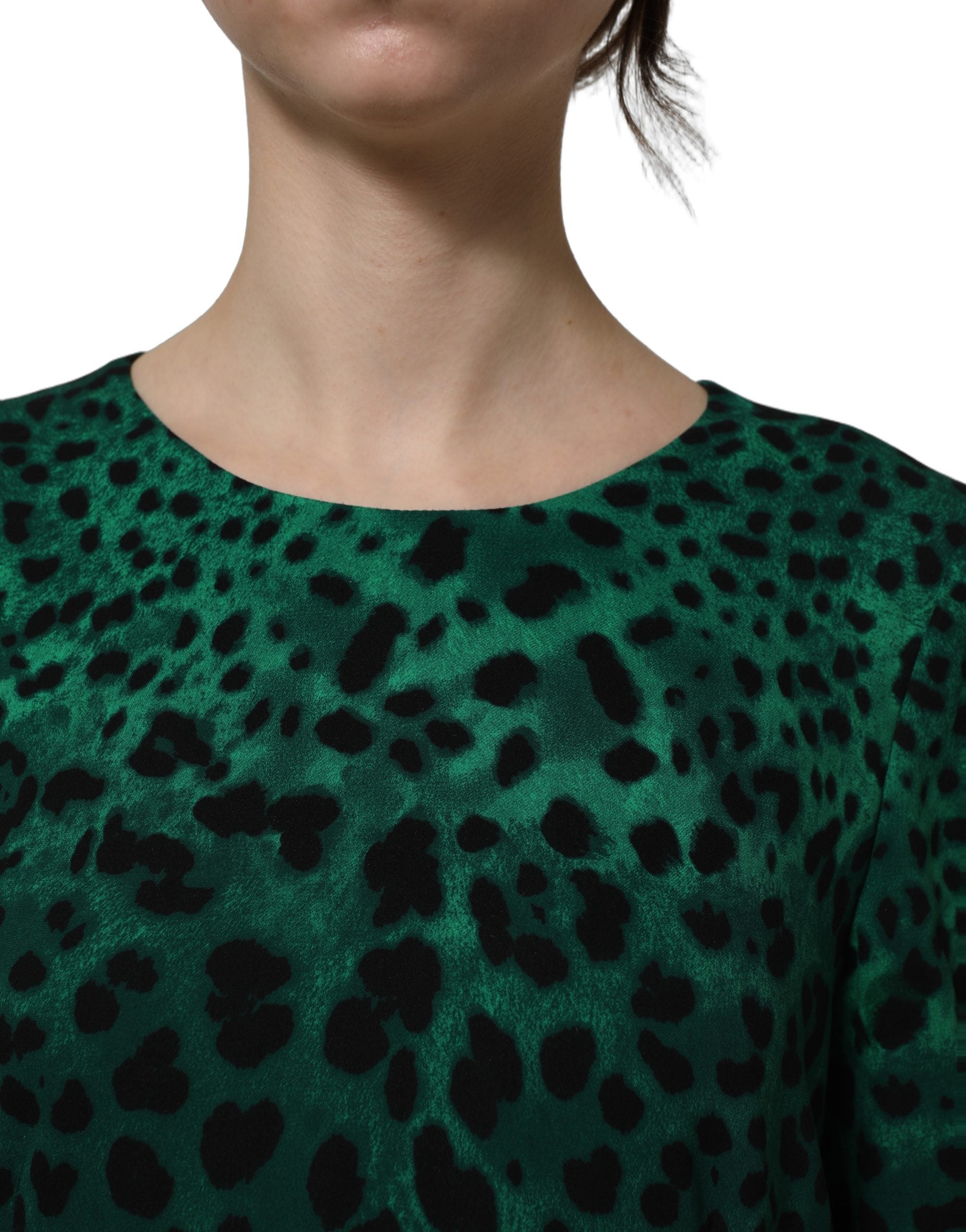 Dolce & Gabbana Green Leopard Print Silk Knee Length Dress Dolce & Gabbana