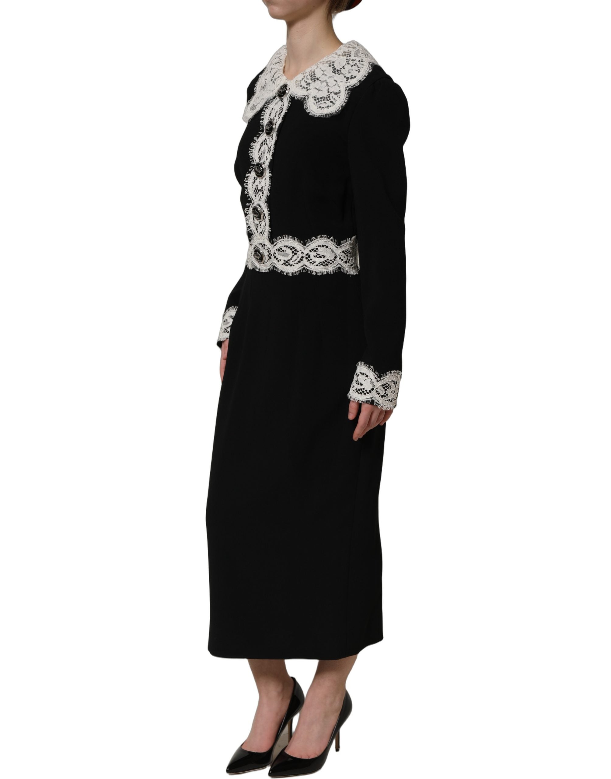 Dolce & Gabbana Black Lace Detailing Long Sleeves Midi Dress Dolce & Gabbana