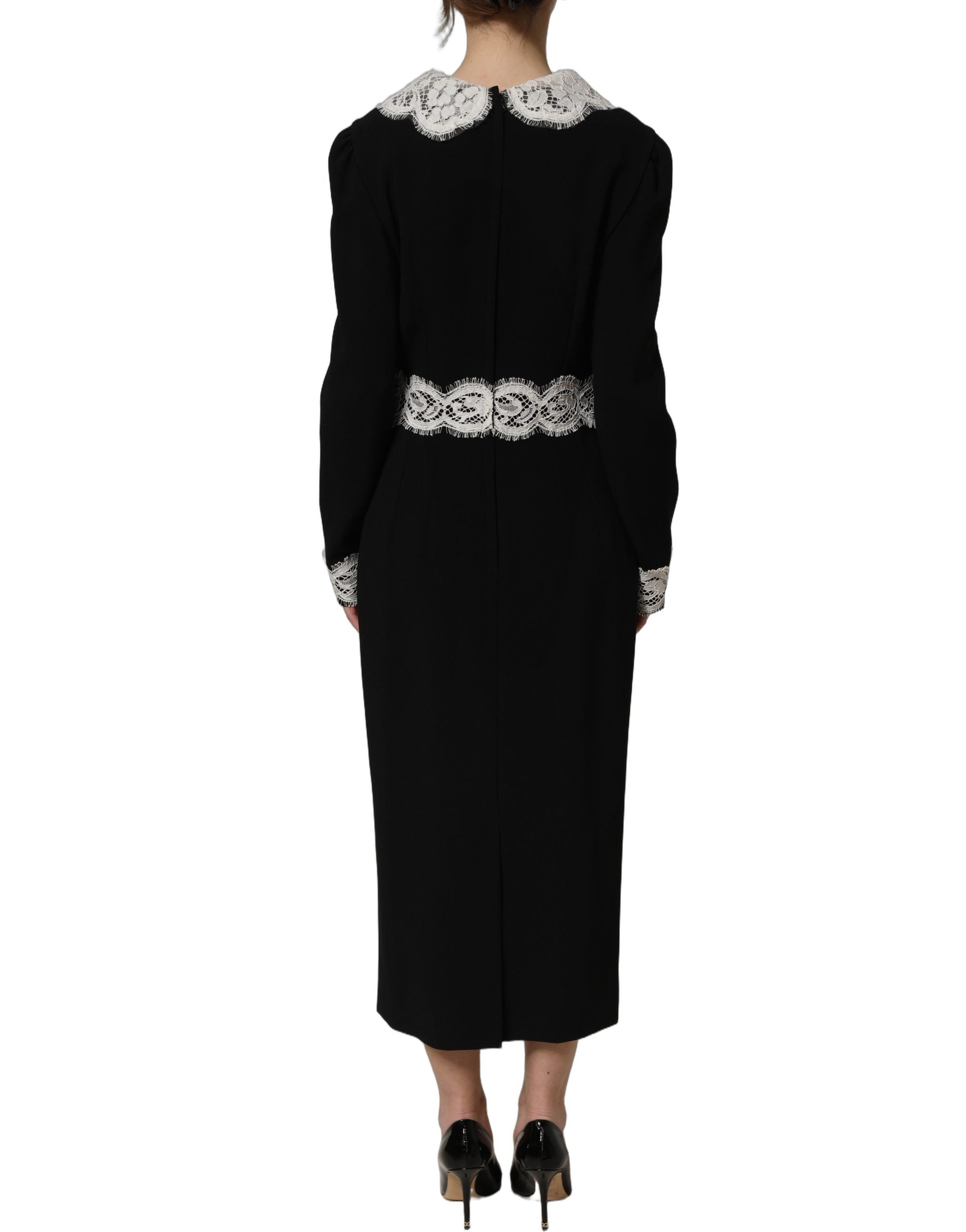 Dolce & Gabbana Black Lace Detailing Long Sleeves Midi Dress Dolce & Gabbana