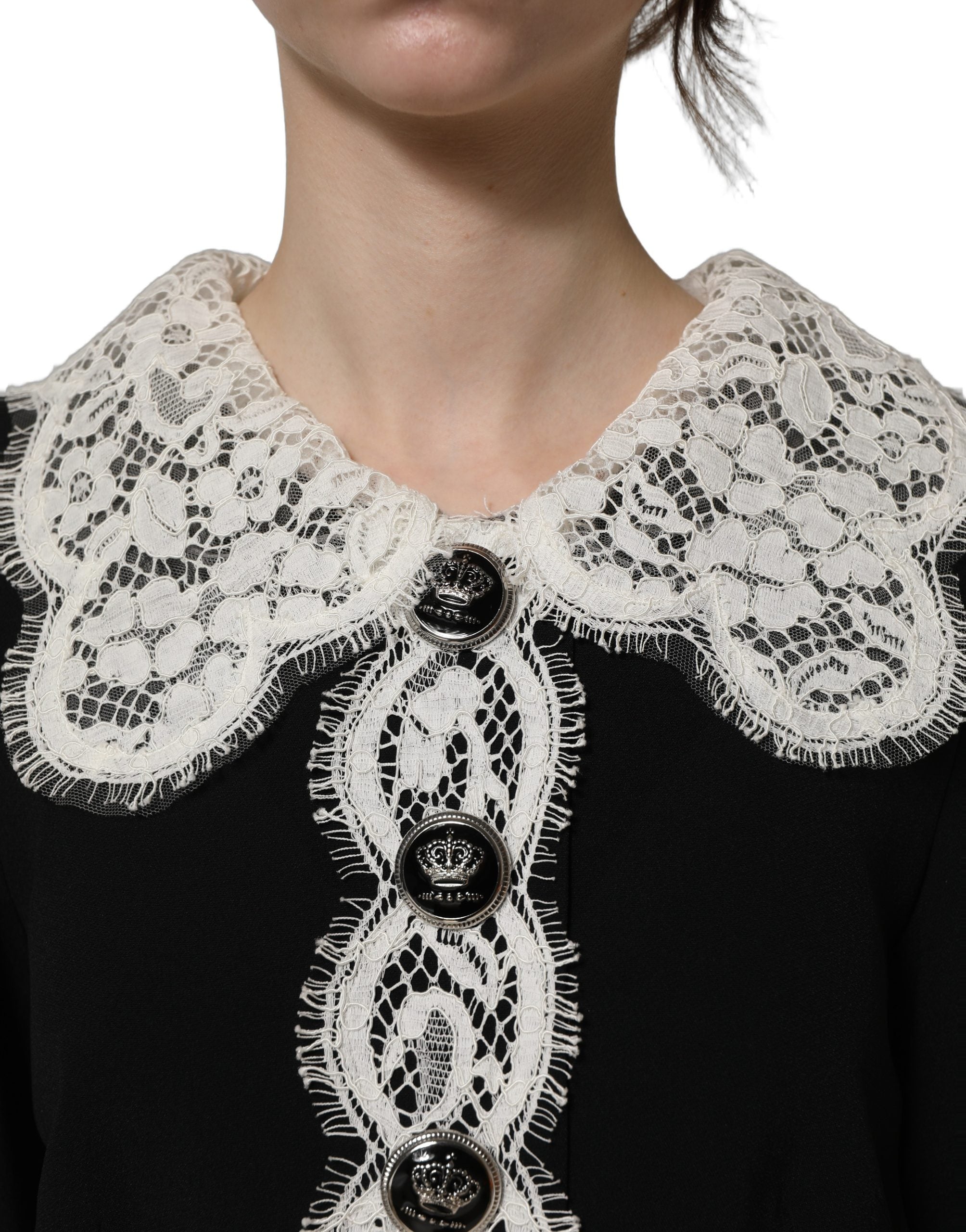 Dolce & Gabbana Black Lace Detailing Long Sleeves Midi Dress Dolce & Gabbana