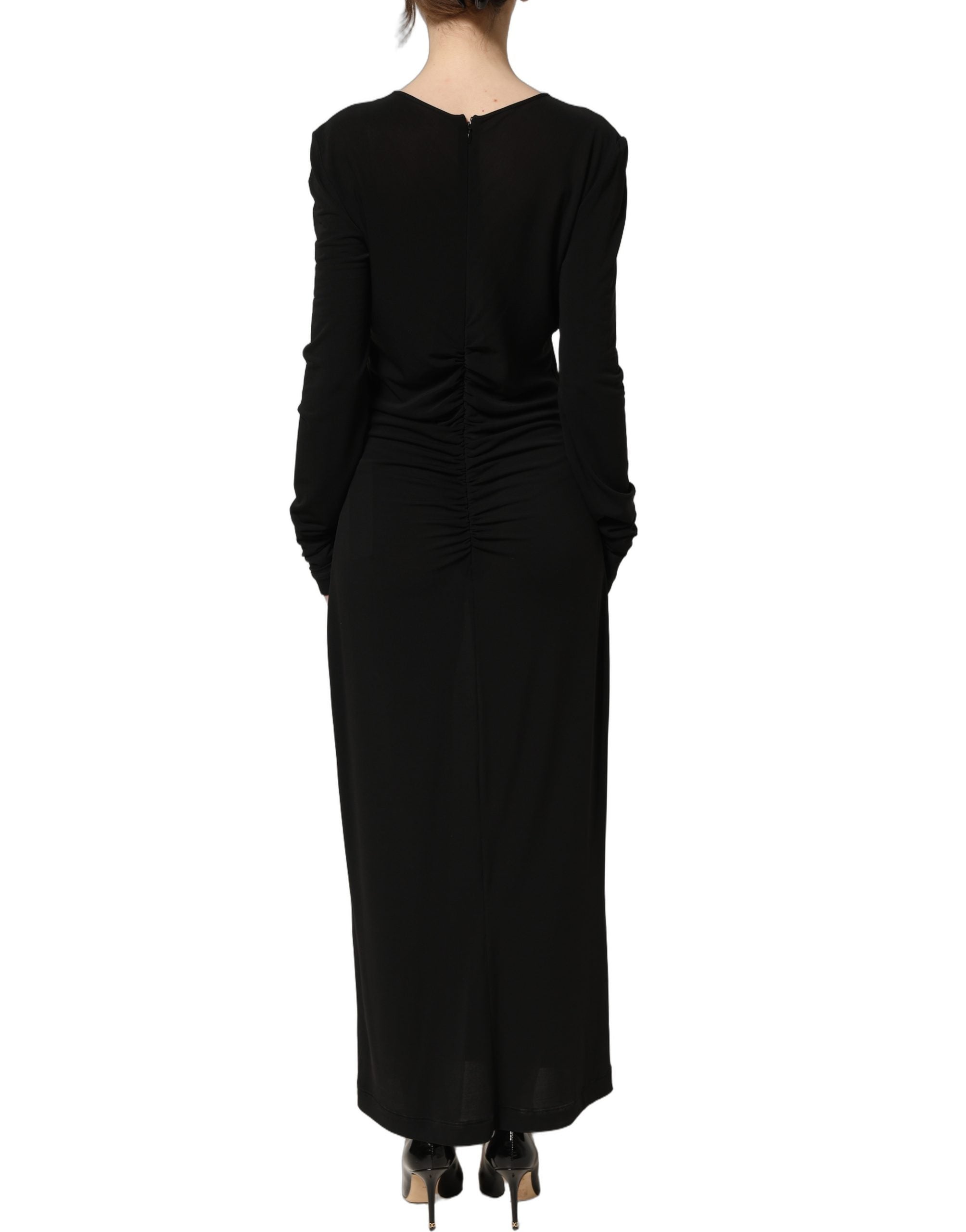 Dolce & Gabbana Black Cotton Long Sleeves Sheath Maxi Dress Dolce & Gabbana