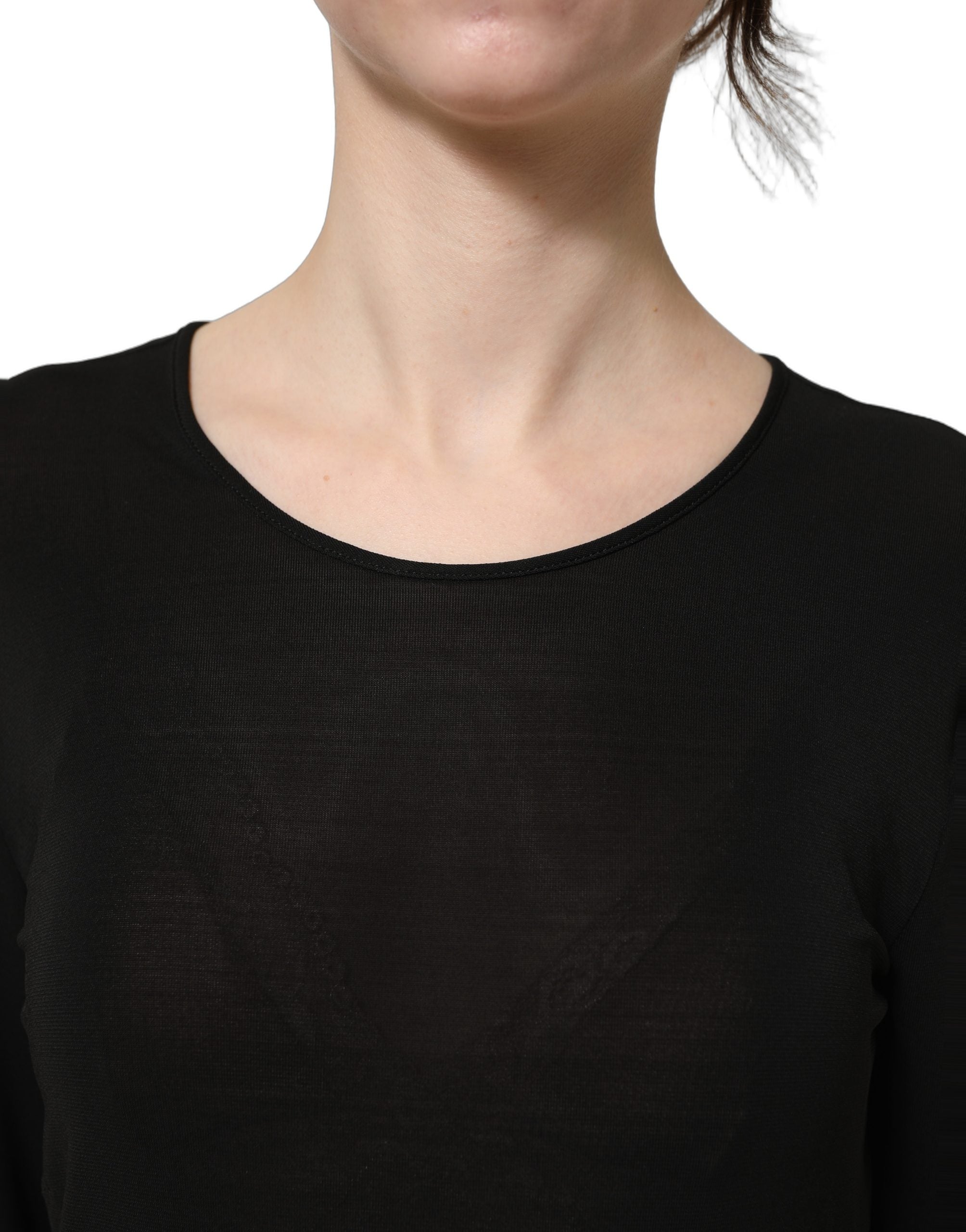 Dolce & Gabbana Black Cotton Long Sleeves Sheath Maxi Dress Dolce & Gabbana