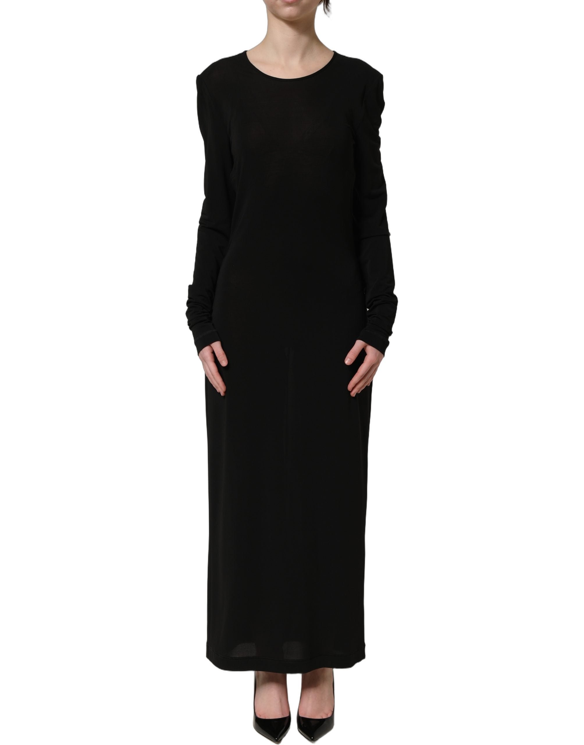 Dolce & Gabbana Black Cotton Long Sleeves Sheath Maxi Dress Dolce & Gabbana