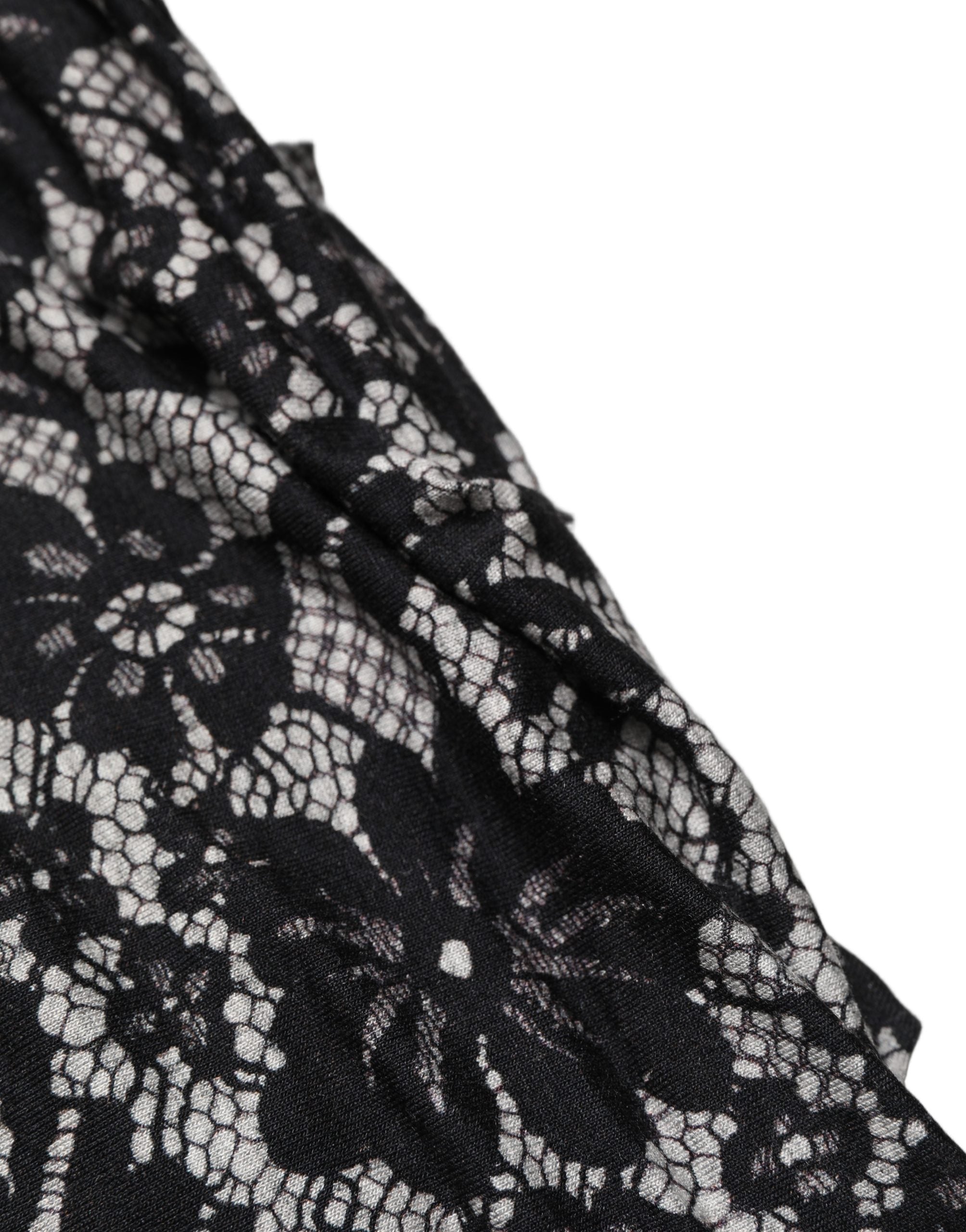 Dolce & Gabbana Black White Floral Lace Sleeveless Midi Dress Dolce & Gabbana