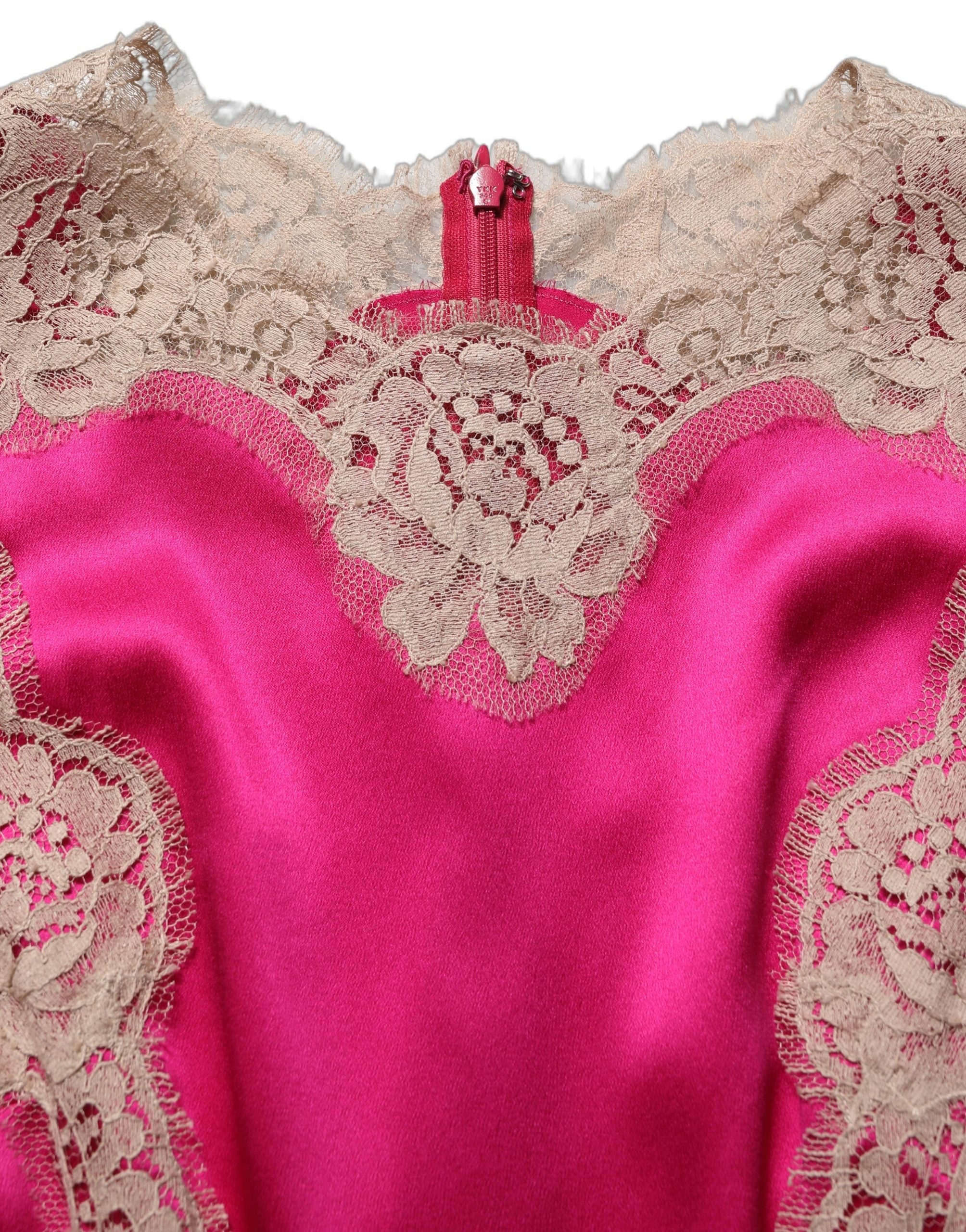 Dolce & Gabbana Fuchsia Pink Lace Detail A-line Midi Dress Dolce & Gabbana
