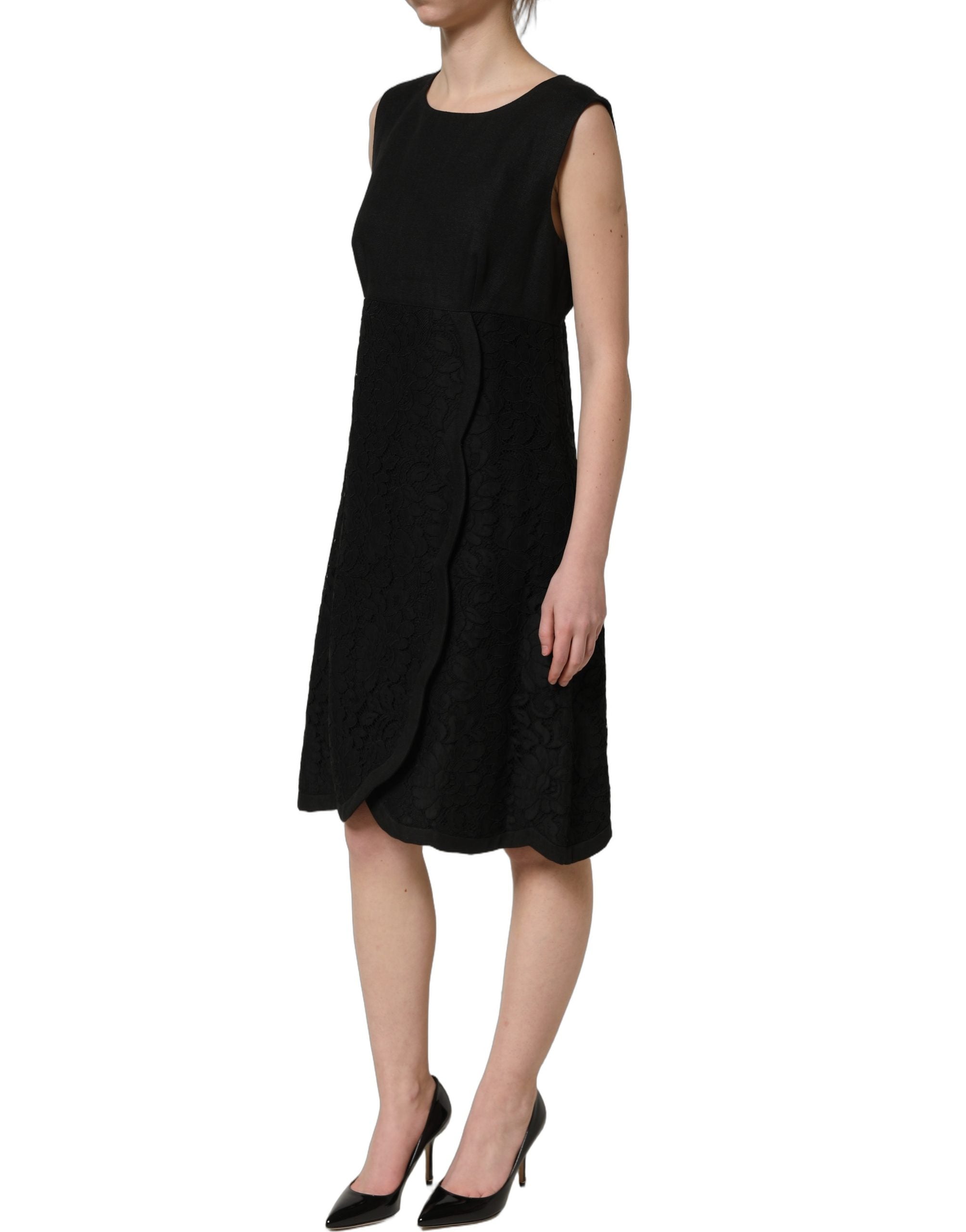 Dolce & Gabbana Black Floral Lace Sleeveless Shift Dress Dolce & Gabbana