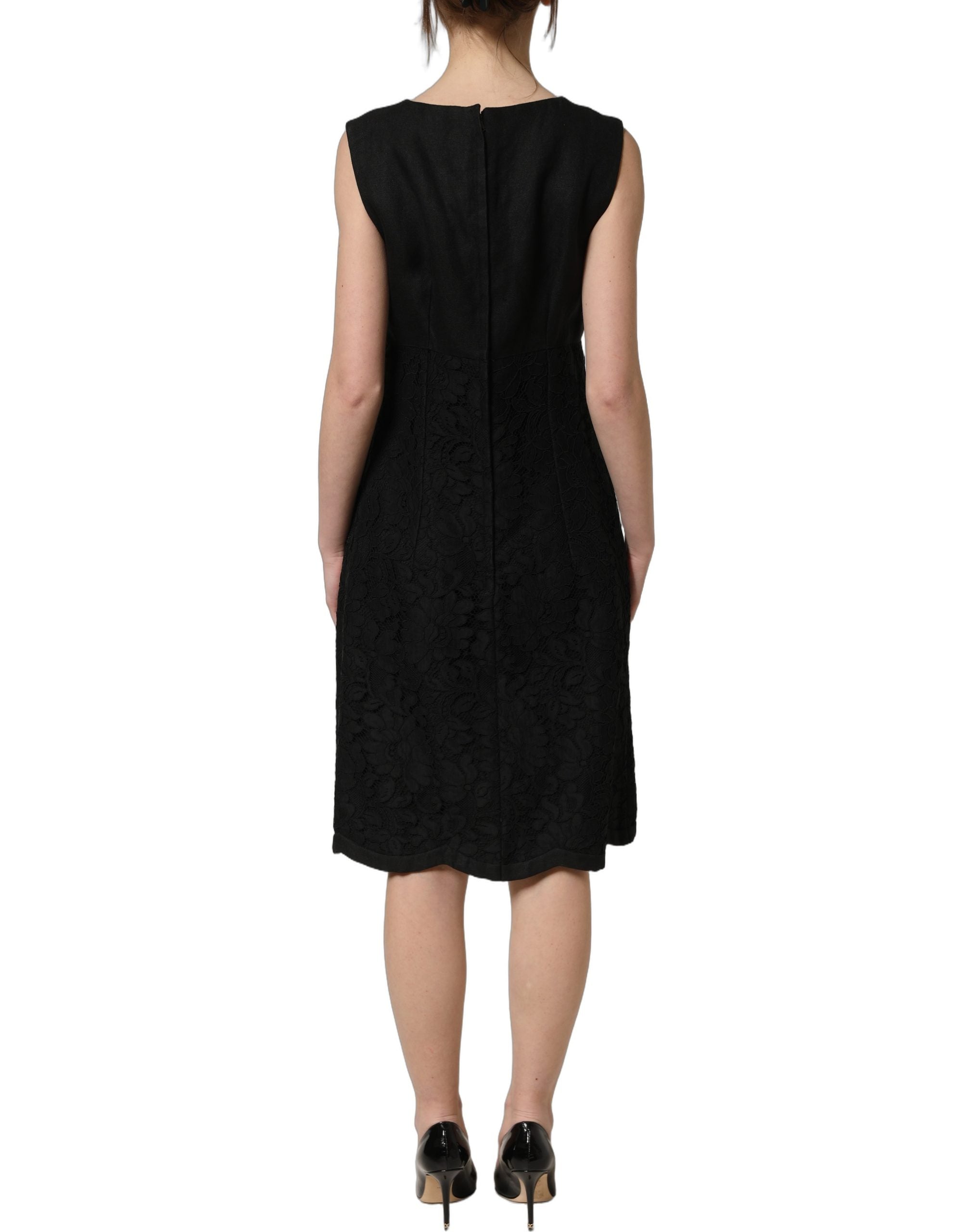 Dolce & Gabbana Black Floral Lace Sleeveless Shift Dress Dolce & Gabbana