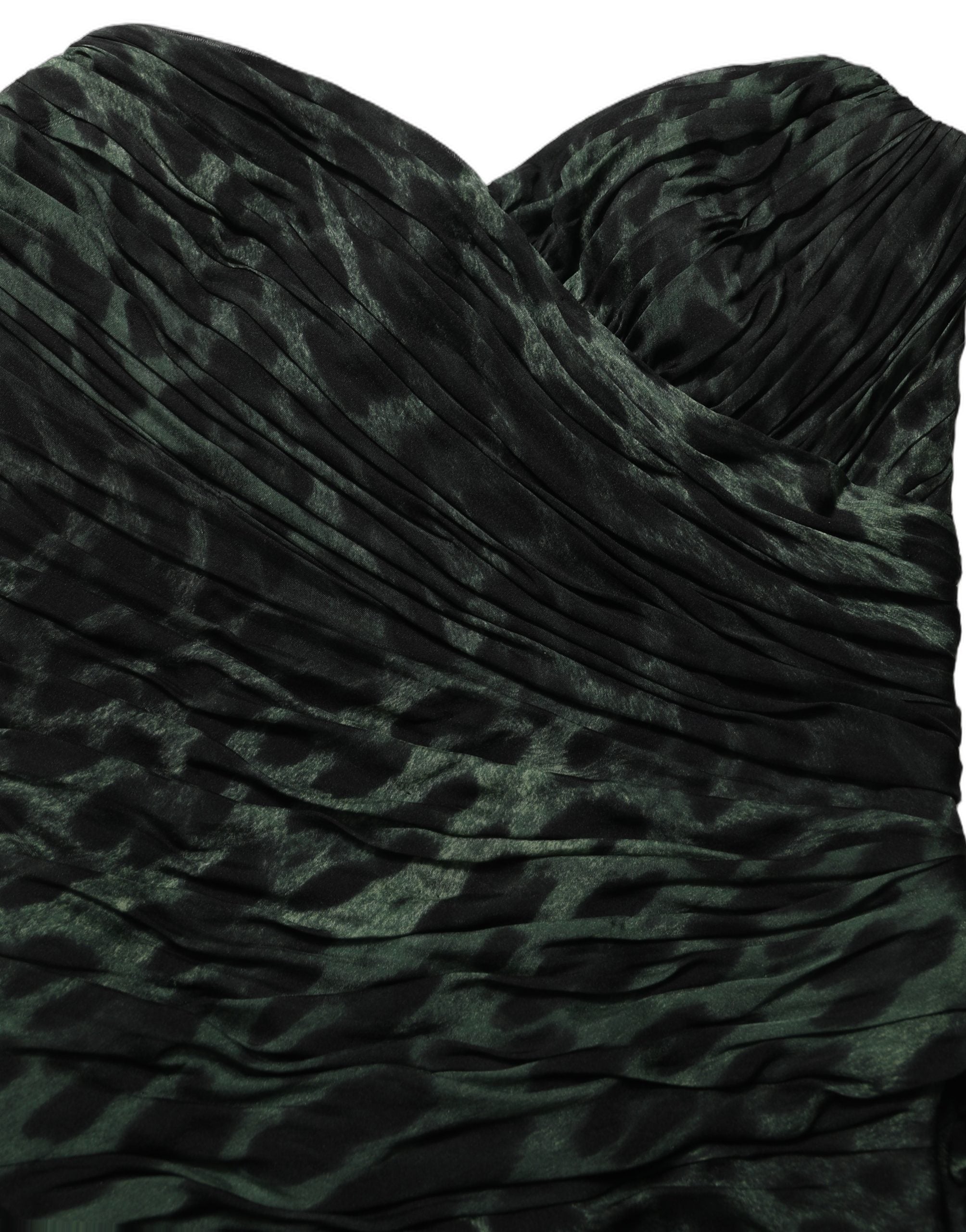 Dolce & Gabbana Green Leopard Print Bustier Draped Midi Dress Dolce & Gabbana